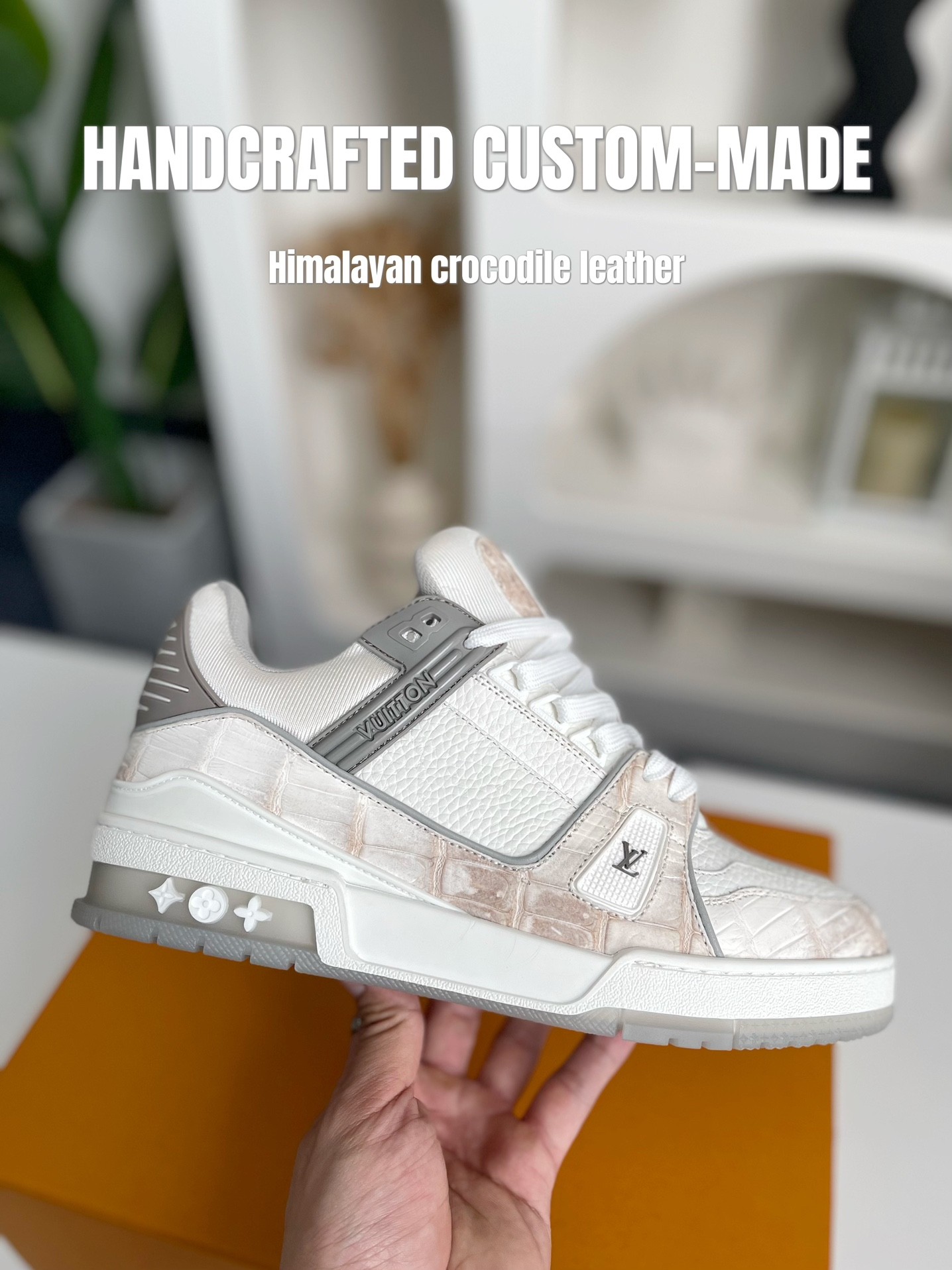 「#3165」【Handmade Custom】Louis Vuitton Himalayan Crocodile Leather Trainer Sneakers