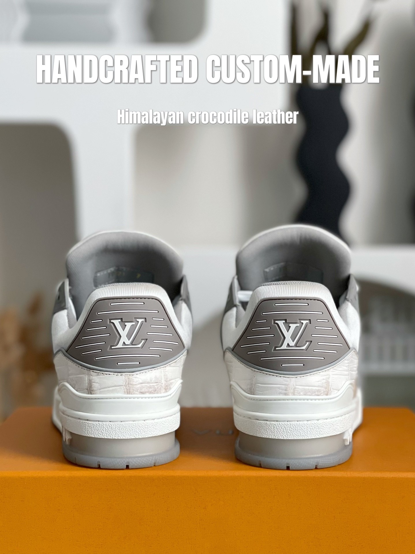 「#3165」【Handmade Custom】Louis Vuitton Himalayan Crocodile Leather Trainer Sneakers