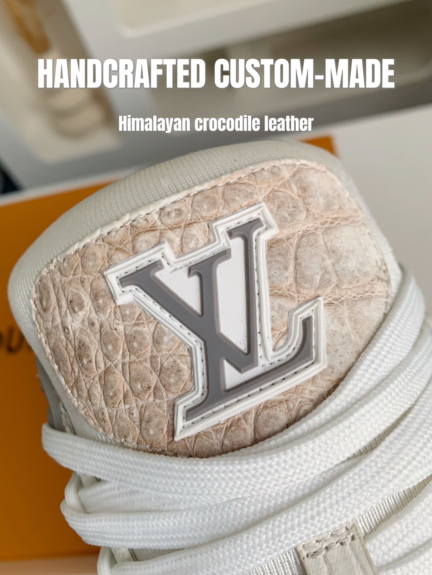 「#3165」【Handmade Custom】Louis Vuitton Himalayan Crocodile Leather Trainer Sneakers