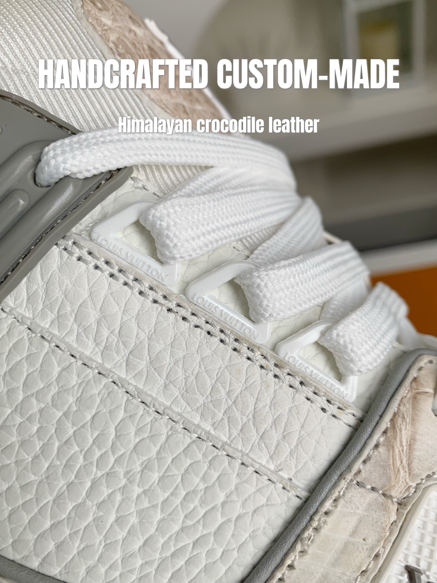 「#3165」【Handmade Custom】Louis Vuitton Himalayan Crocodile Leather Trainer Sneakers