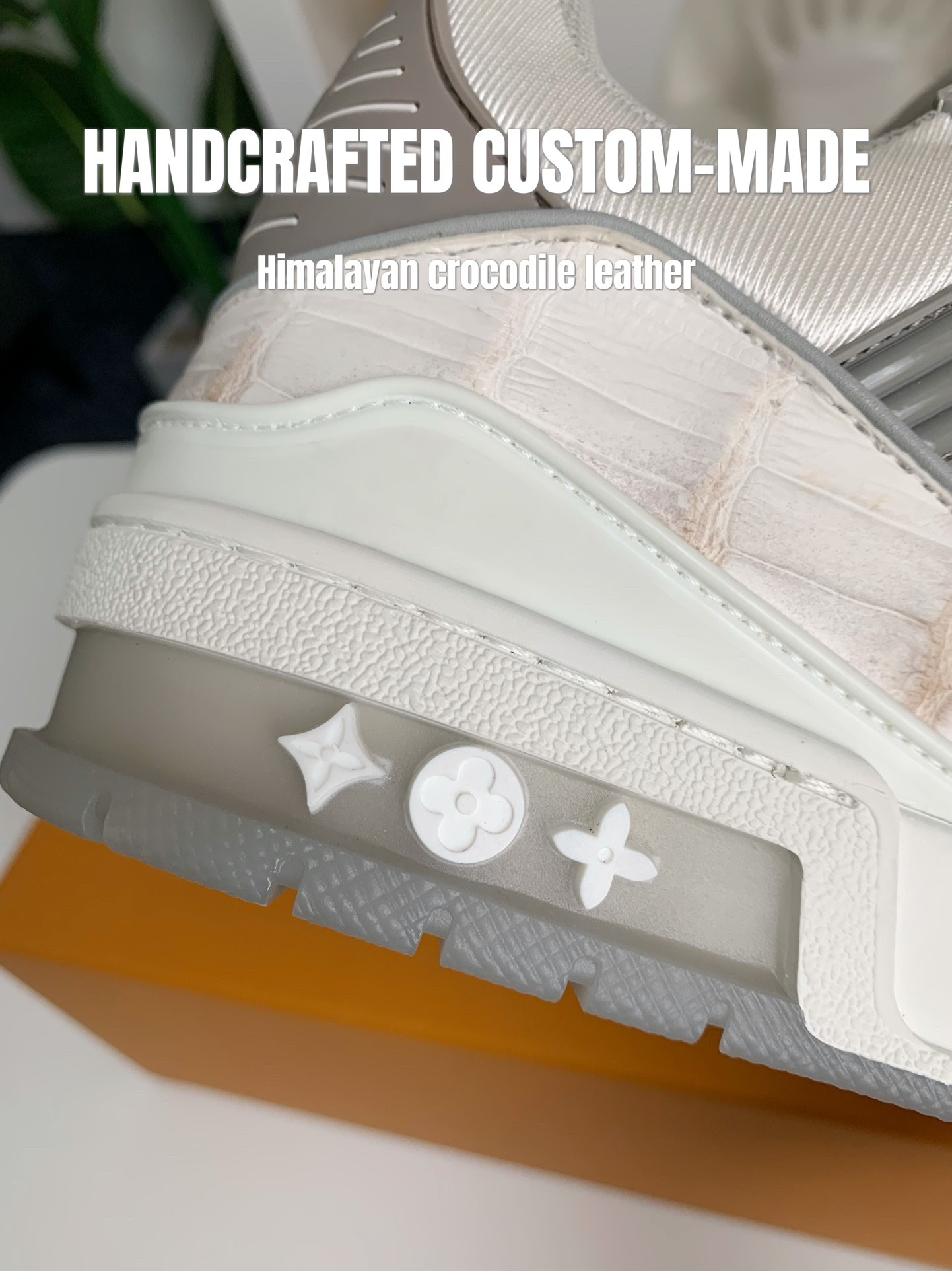 「#3165」【Handmade Custom】Louis Vuitton Himalayan Crocodile Leather Trainer Sneakers