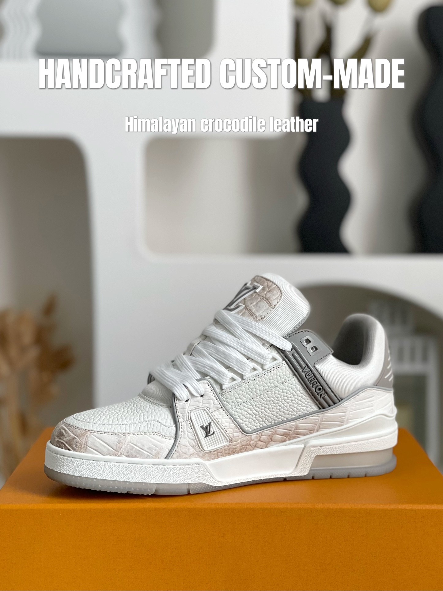 「#3165」【Handmade Custom】Louis Vuitton Himalayan Crocodile Leather Trainer Sneakers