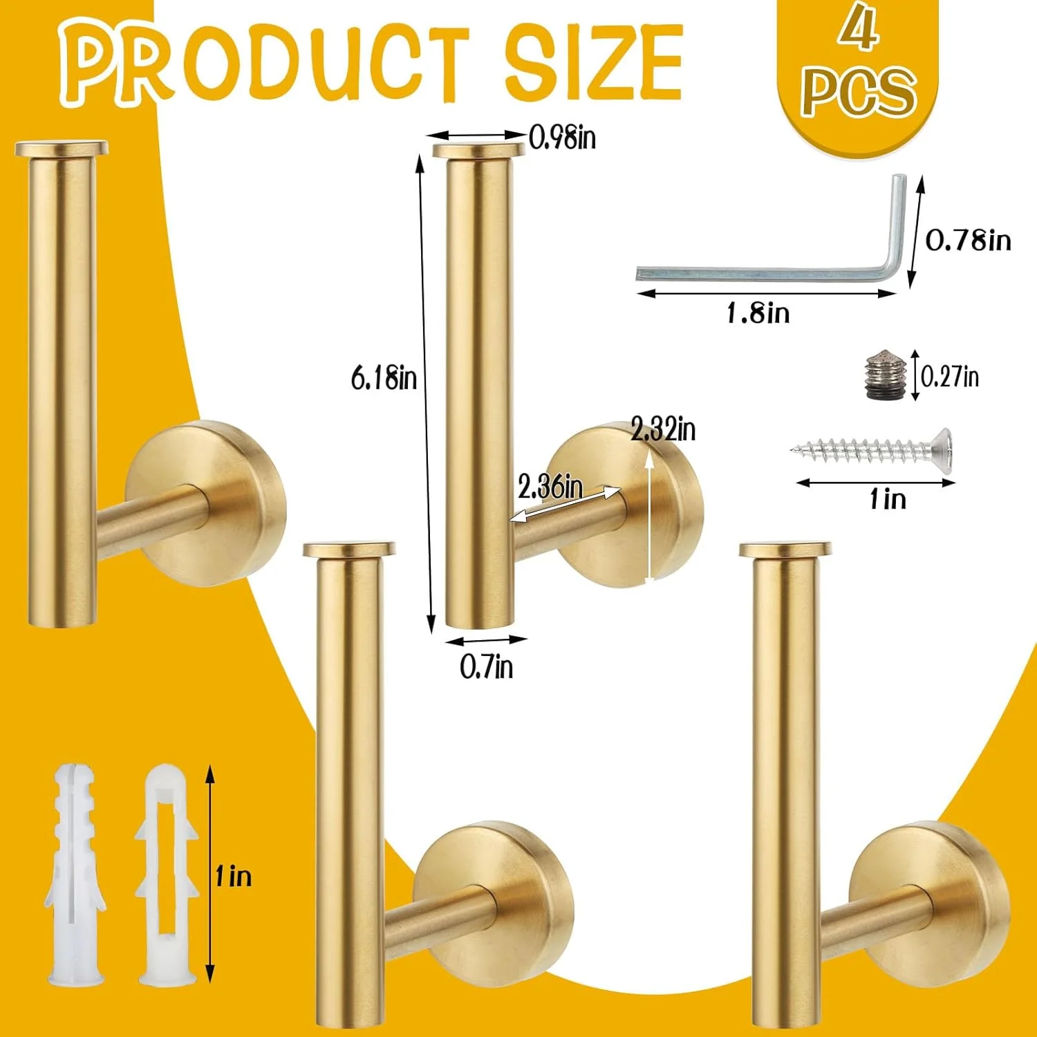 4 Pack Curtain Holdbacks, Metal Curtain Tiebacks, Screw Drilled Curtain Hooks, L-Shaped Curtain Hooks, Drilled Curtain Tiebacks for Home Office Decorative Curtains (Gold) Brand: Wensdr