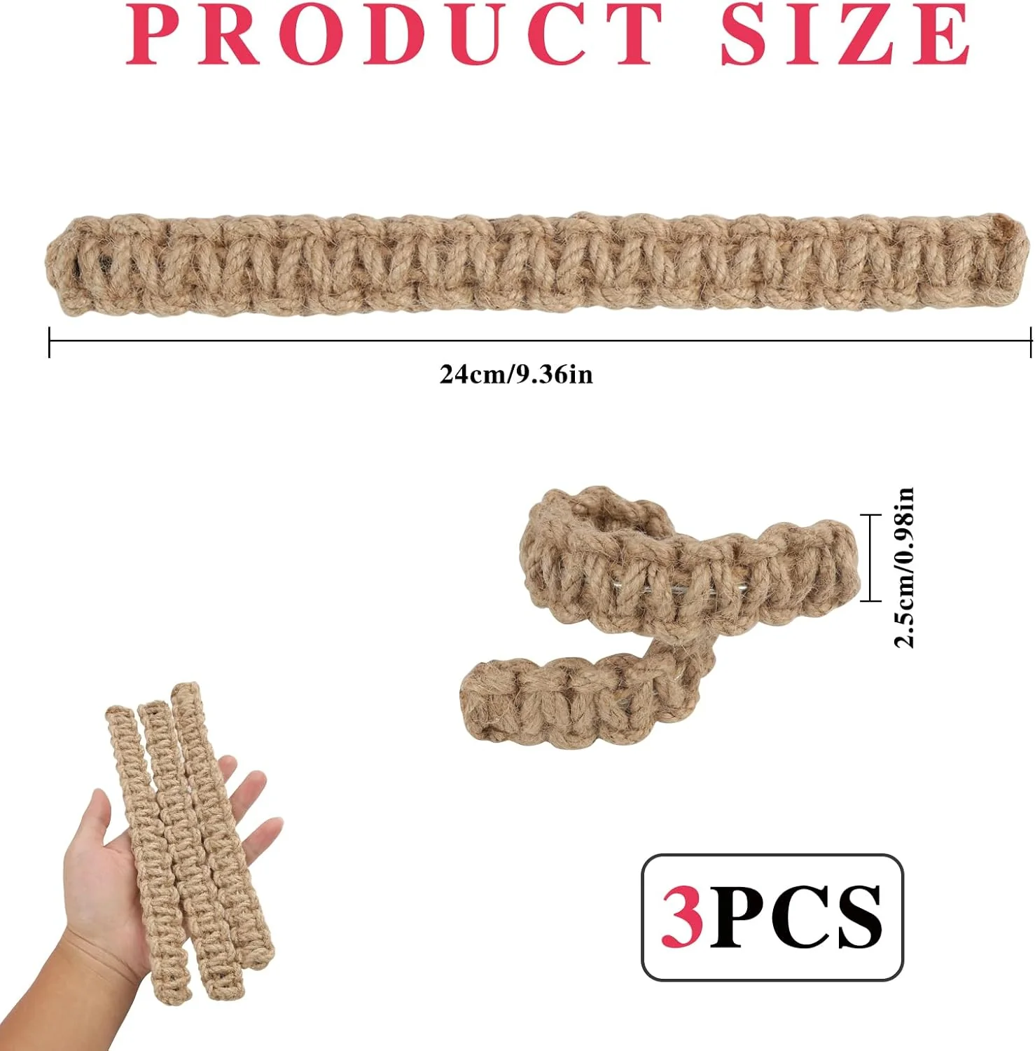 3PCS Braided Curtain Tiebacks for Drapes, Rustic Curtain Holdbacks, Handmade Rope Curtains TieBacks for Sheer & Lightweight Curtains, No Hardware Needed