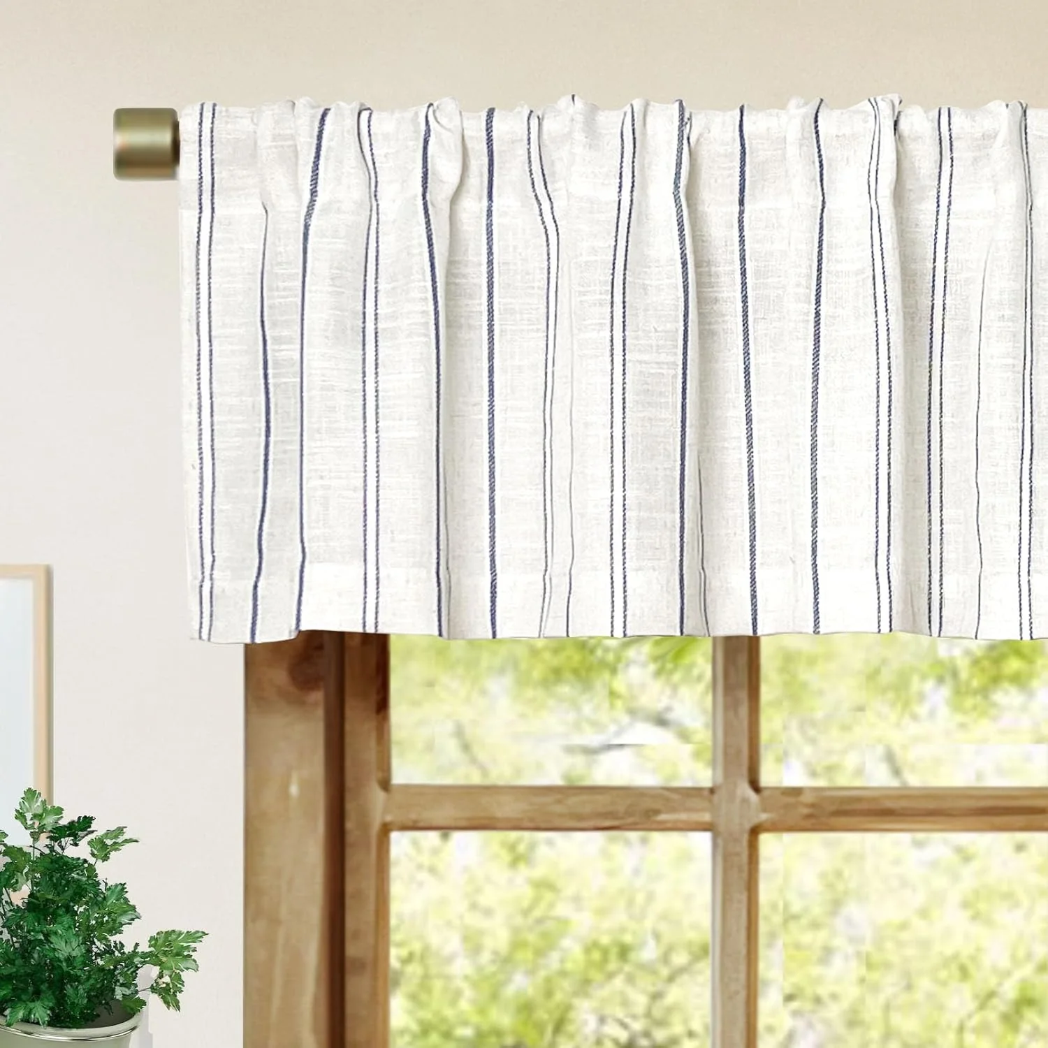 2 Pack Faux Linen Striped Kitchen Valances for Windows Modern Farmhouse Neutral Valance Curtains Topper Country Rustic Bathroom Small Window Treatment (54x14 inch)
