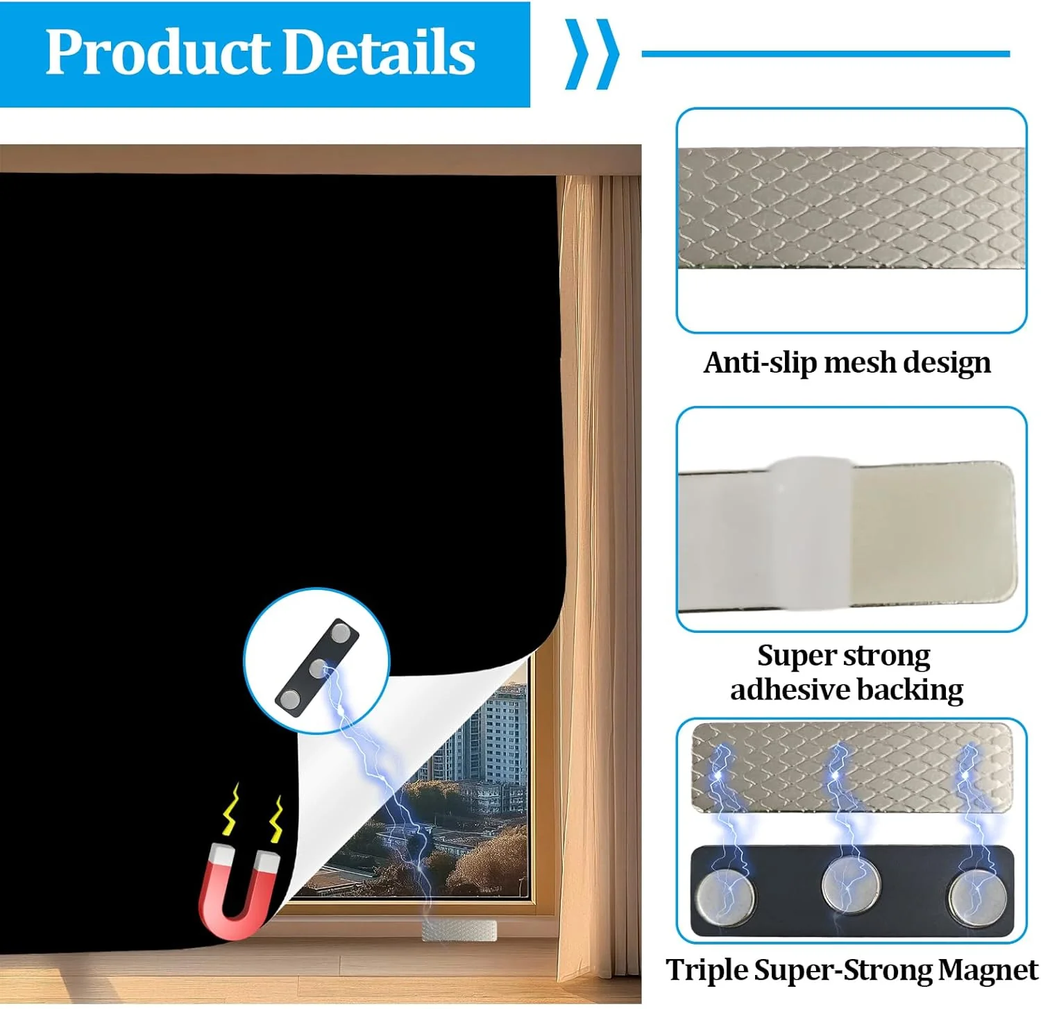 12 Pair Curtain Magnets Closure,Magnetic Closure for Blackout Curtains Window Cover,Magnetic Curtain Clips to Hold Curtains Closed,Blackout Blinds Accessory