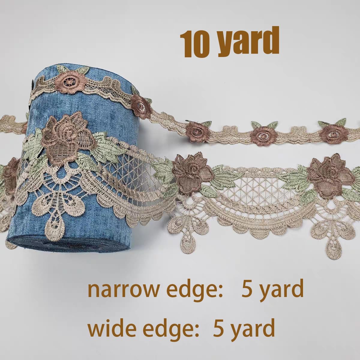 10 Yards Embroidery Lace Trim Floral Lace Design Ribbon Sewing for DIY Handmade Sewing Curtains Border Decoration (Coffee)