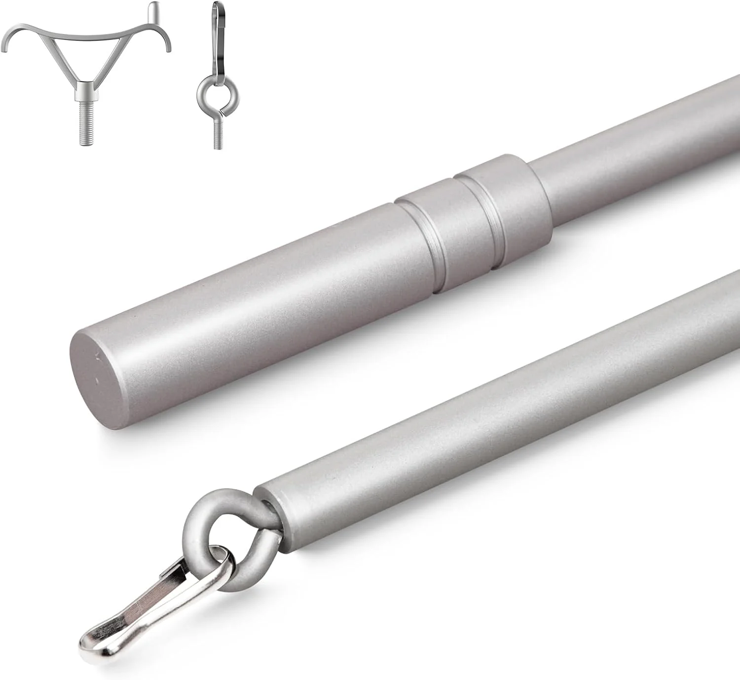 Aluminum Curtain Pull Rod Wand with stainless steel clamp hook and lobster hook, Universal Drapery Wands for Grommet Curtains and Acrylic Drapery Curtain Pull Wand-36 Inches Silver