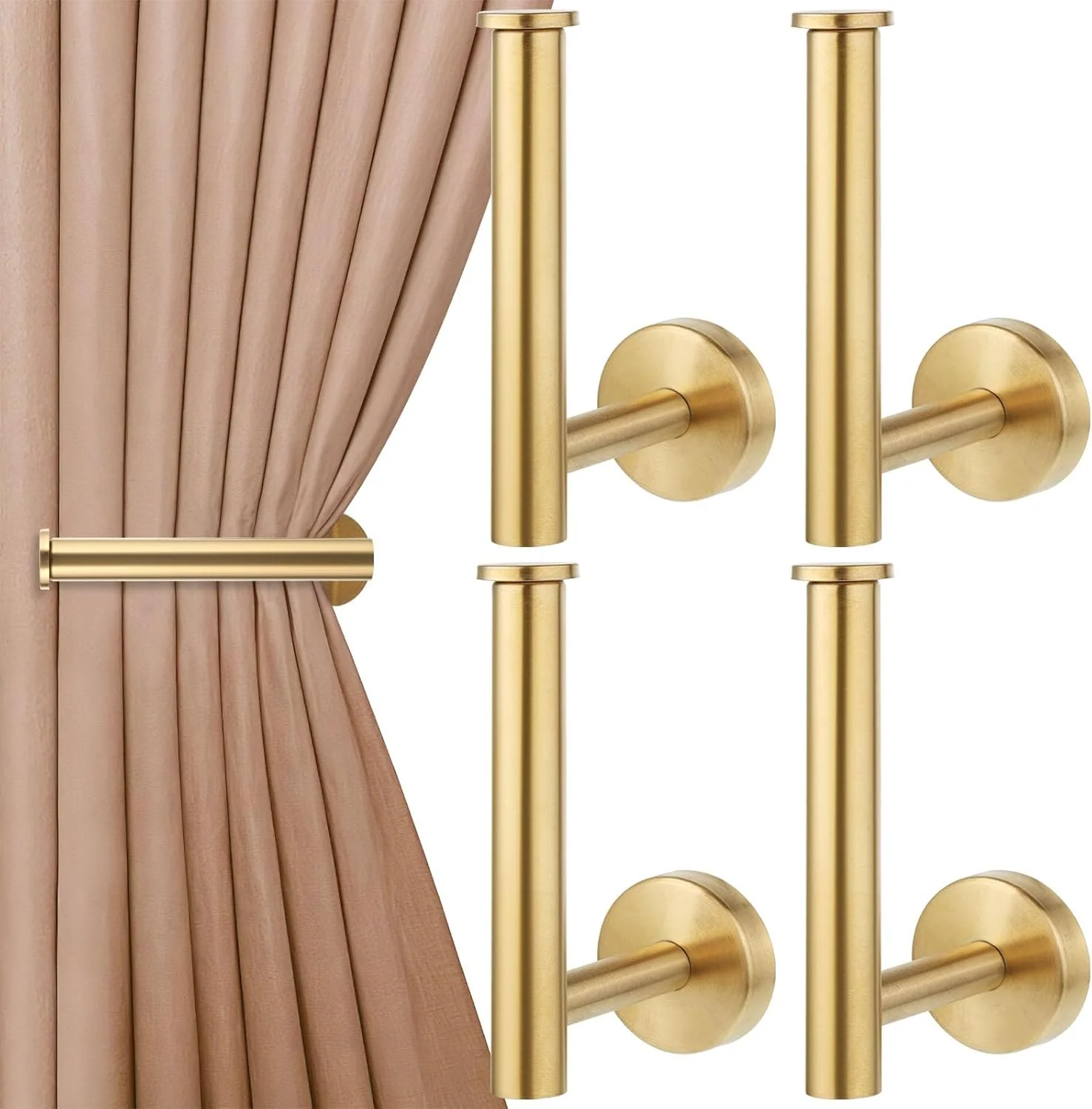4 Pack Curtain Holdbacks, Metal Curtain Tiebacks, Screw Drilled Curtain Hooks, L-Shaped Curtain Hooks, Drilled Curtain Tiebacks for Home Office Decorative Curtains (Gold) Brand: Wensdr