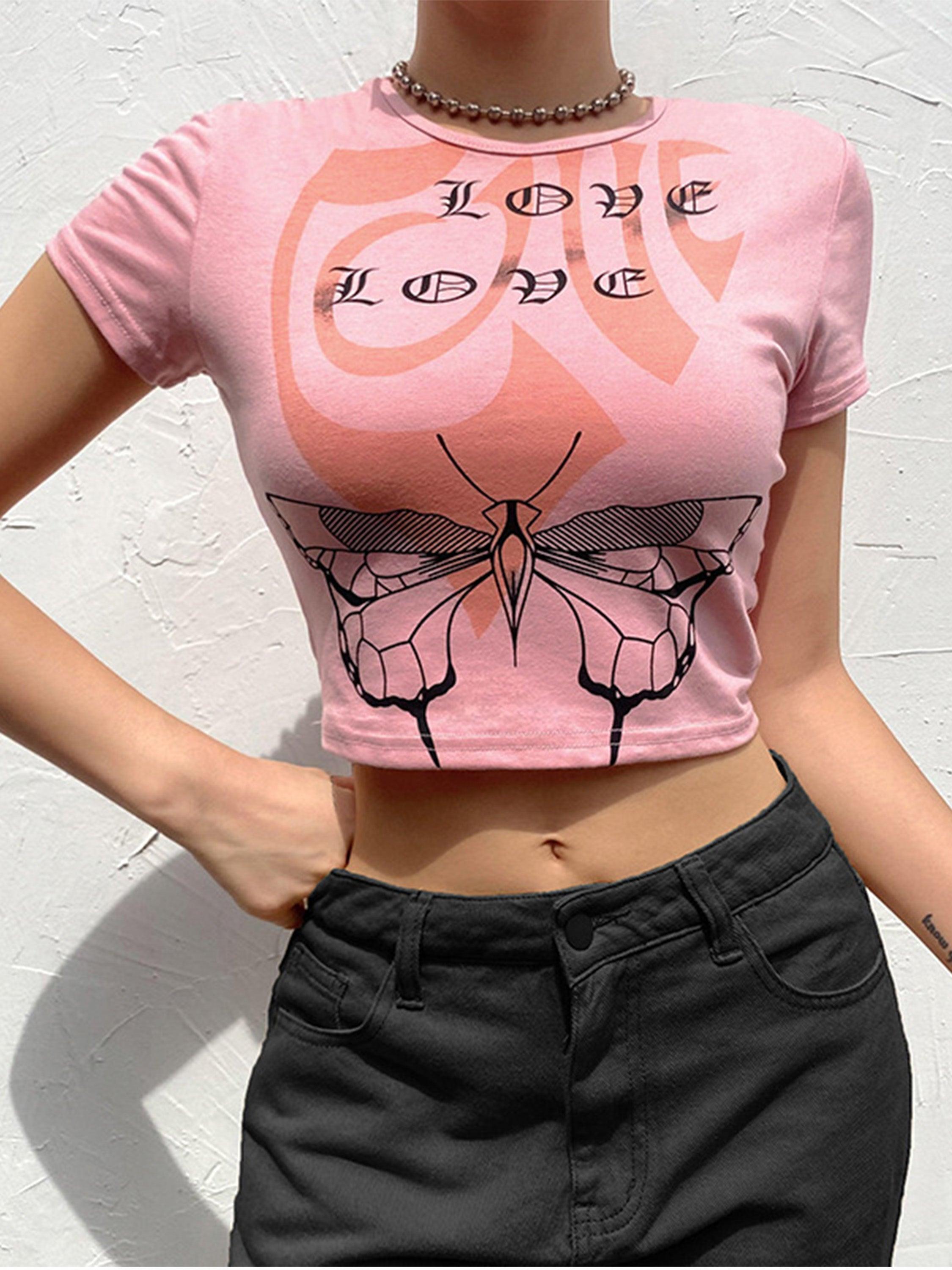 The Supermade Butterfly Print Cropped T-Shirt