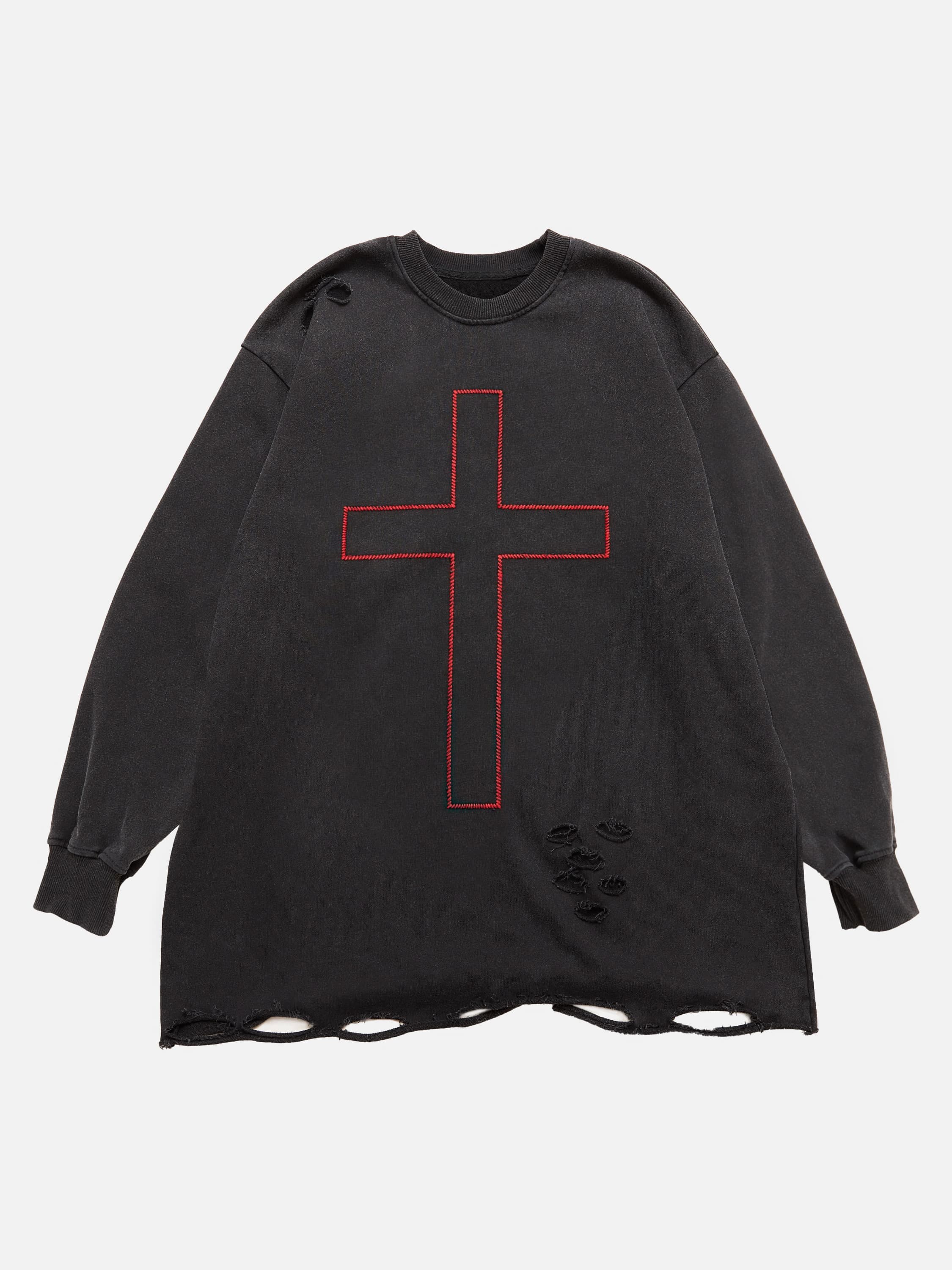 The Supermade Cross-Embroidered Ripped Sweatshirt -1111