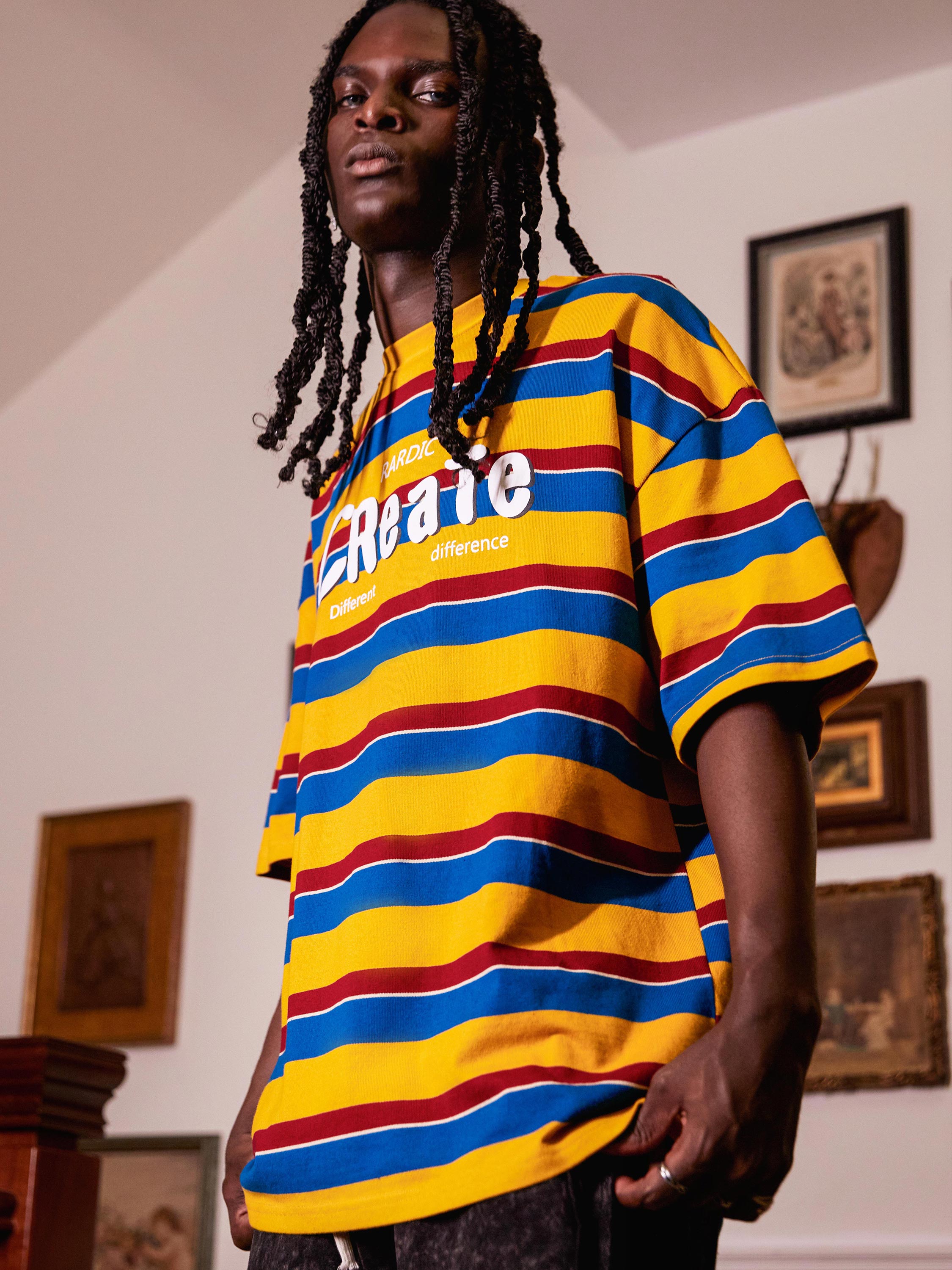 The Supermade Striped Contrast Letter Print T-Shirt -1119