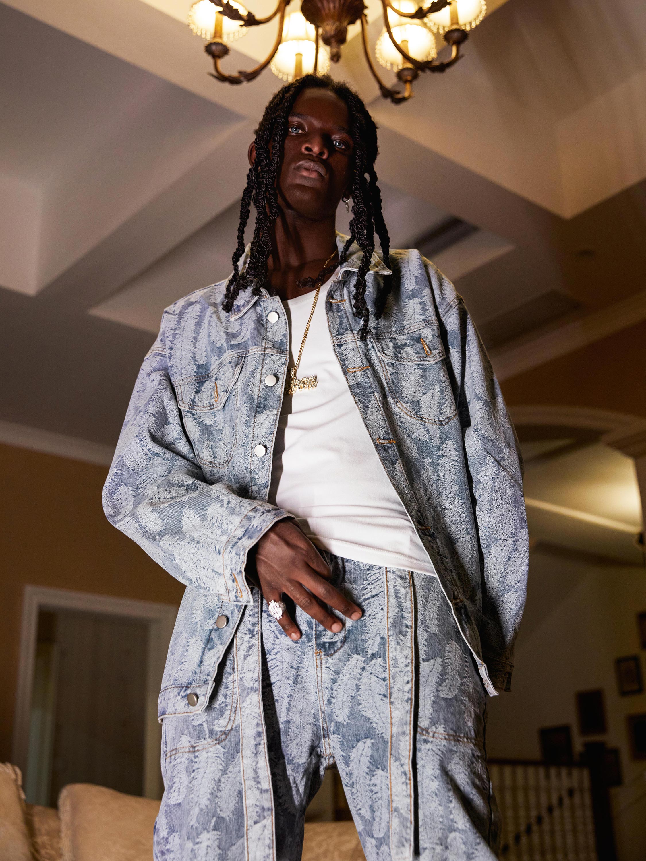 The Supermade Jacquard Paisley Pattern Washed Denim Suit -1112