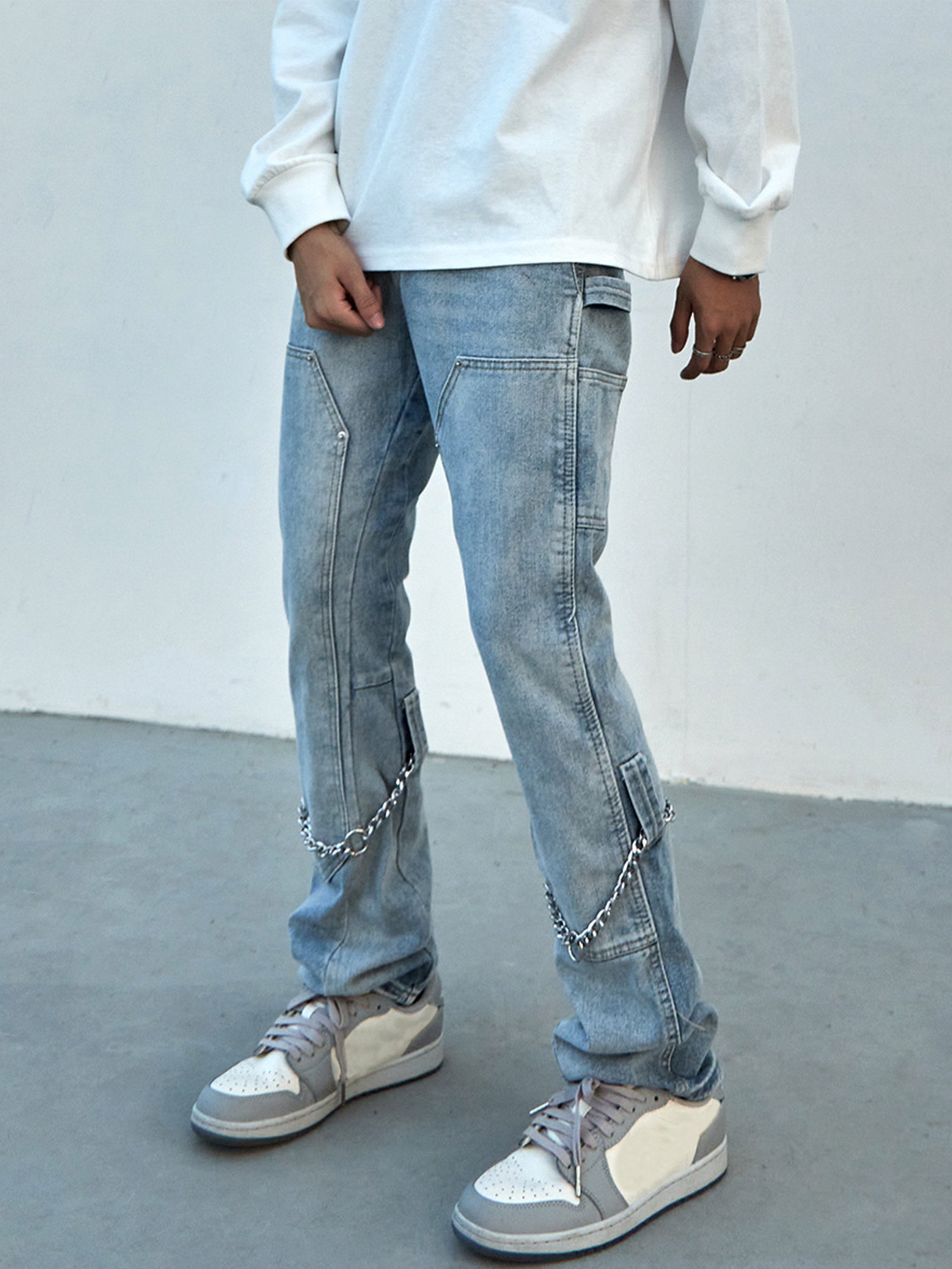 The Supermade Chain Design Patchwork Jeans