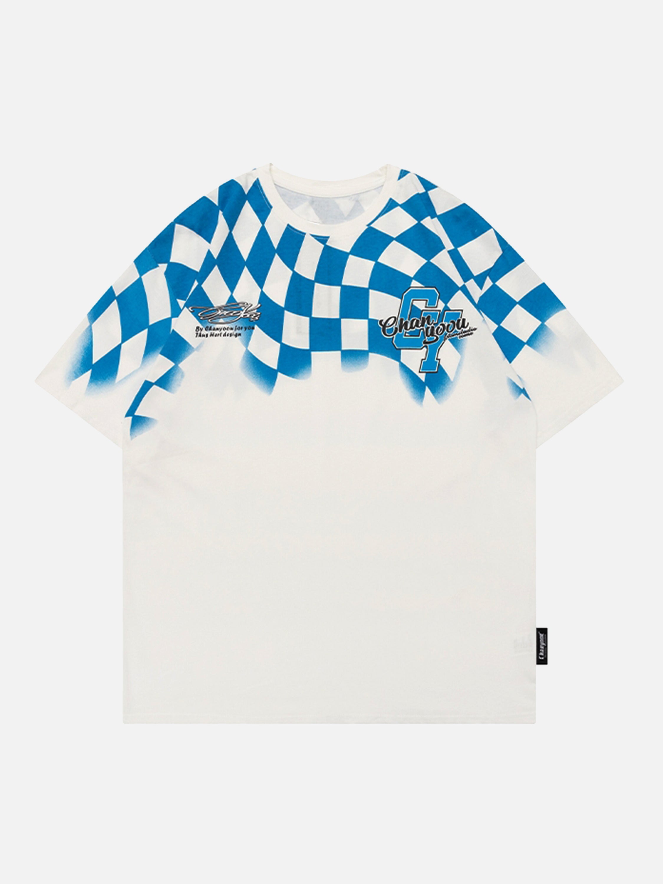 The Supermade Plaid Print Motorcycle Racing T-shirt
