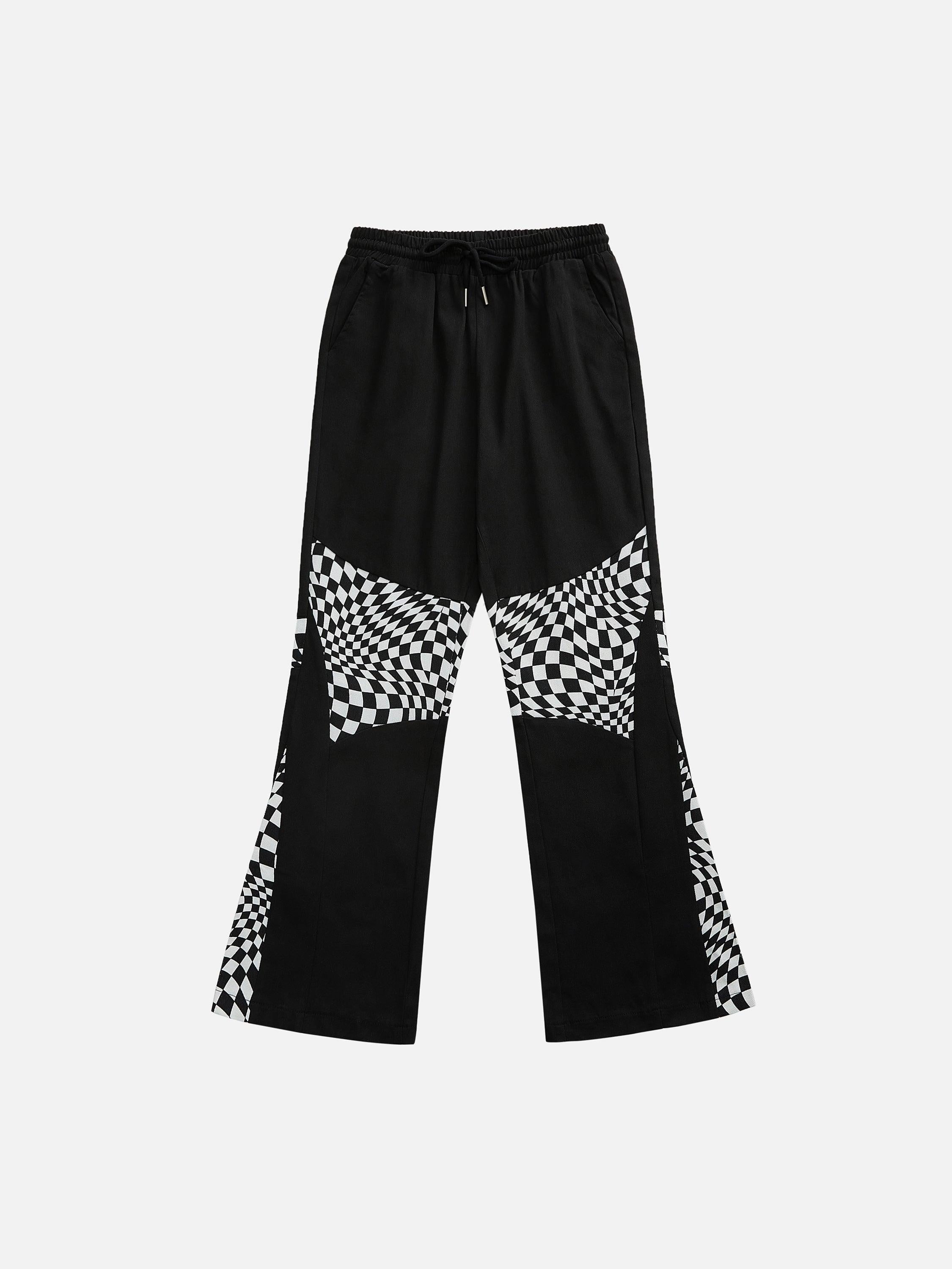 The Supermade Tapered Checkboard Pattern Patchwork Jeans