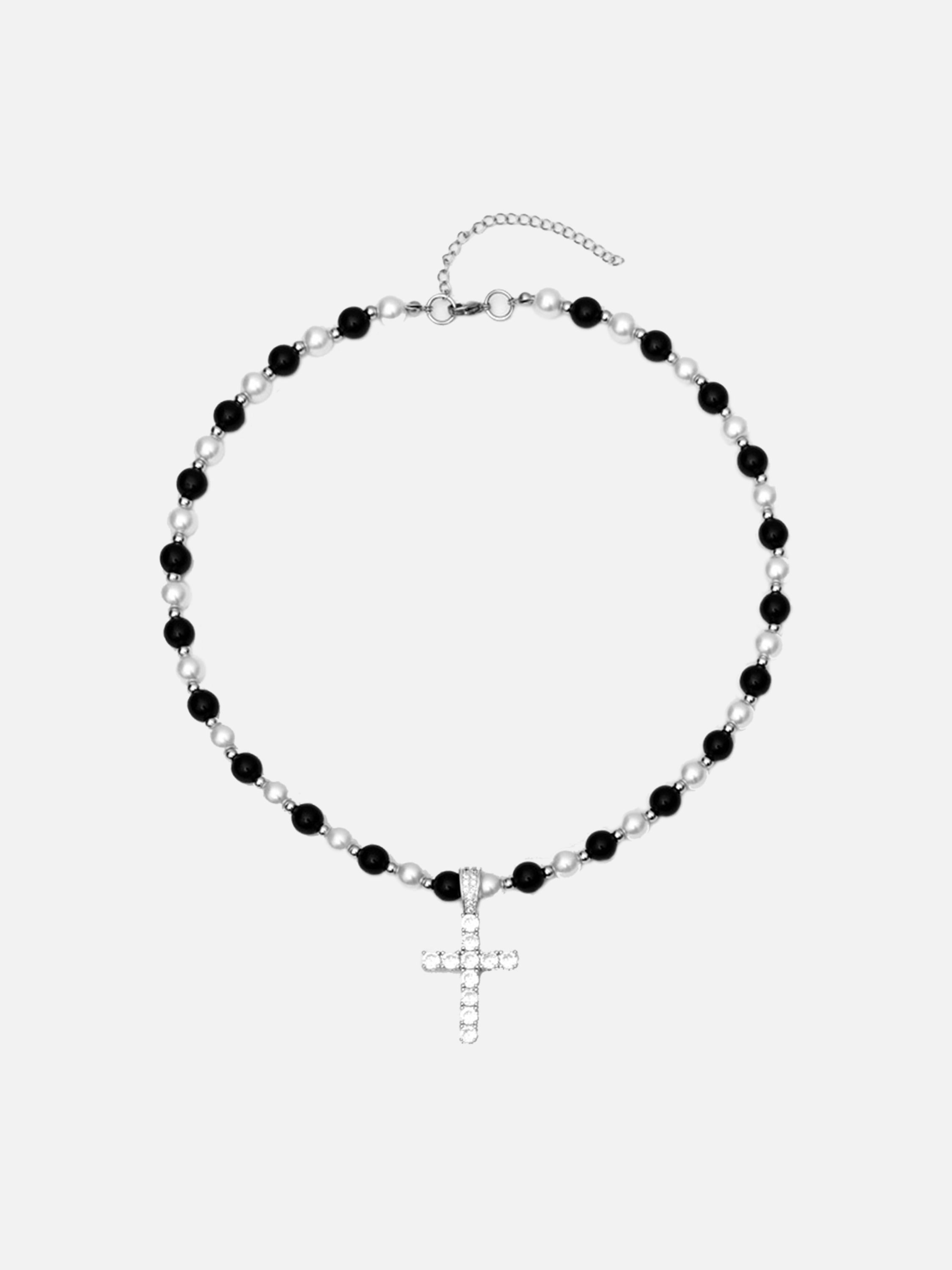 The Supermade Black And White Pearl Cross Necklace
