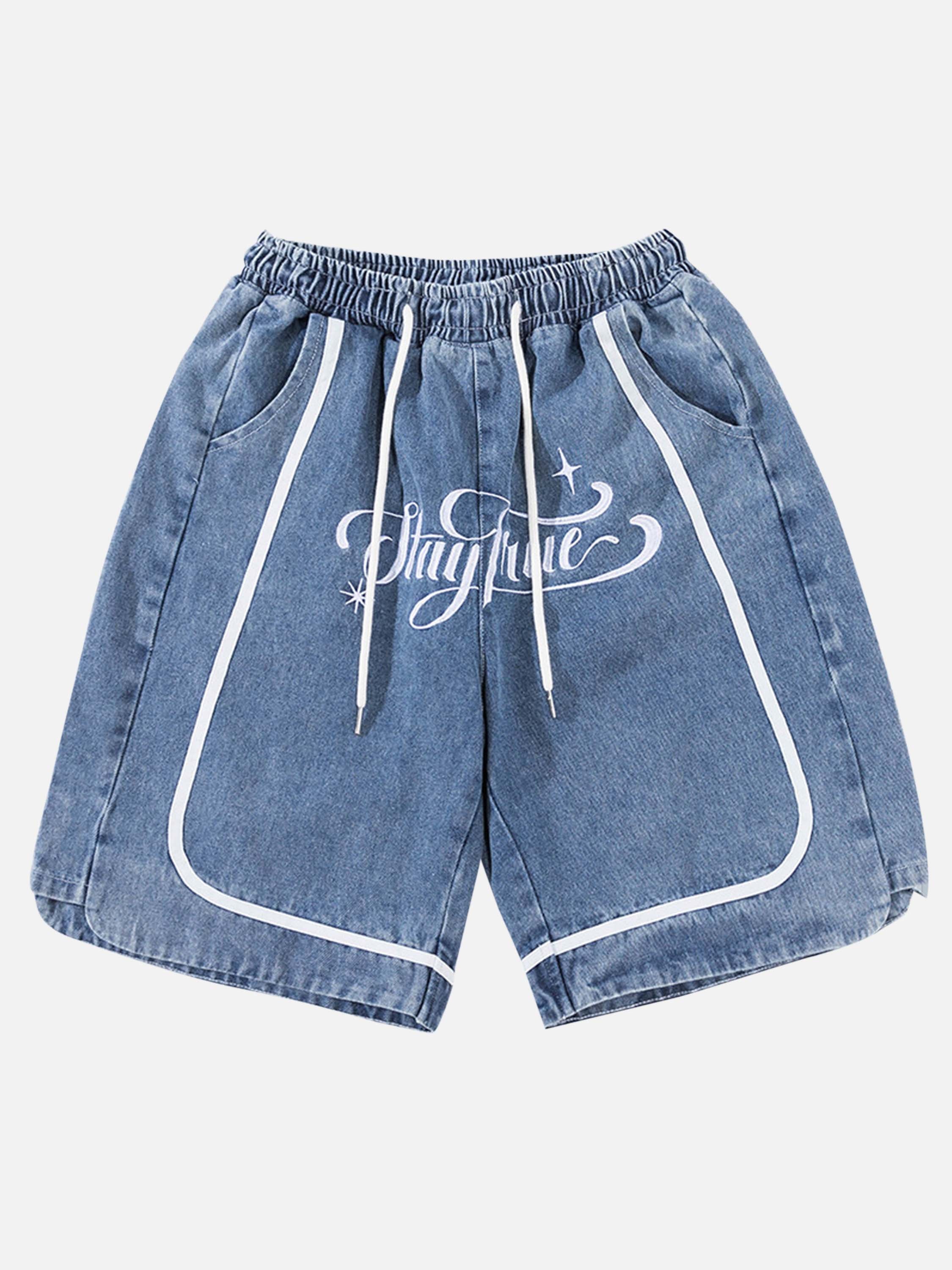 The Supermade Letter Embroidered Drawstring Denim Shorts