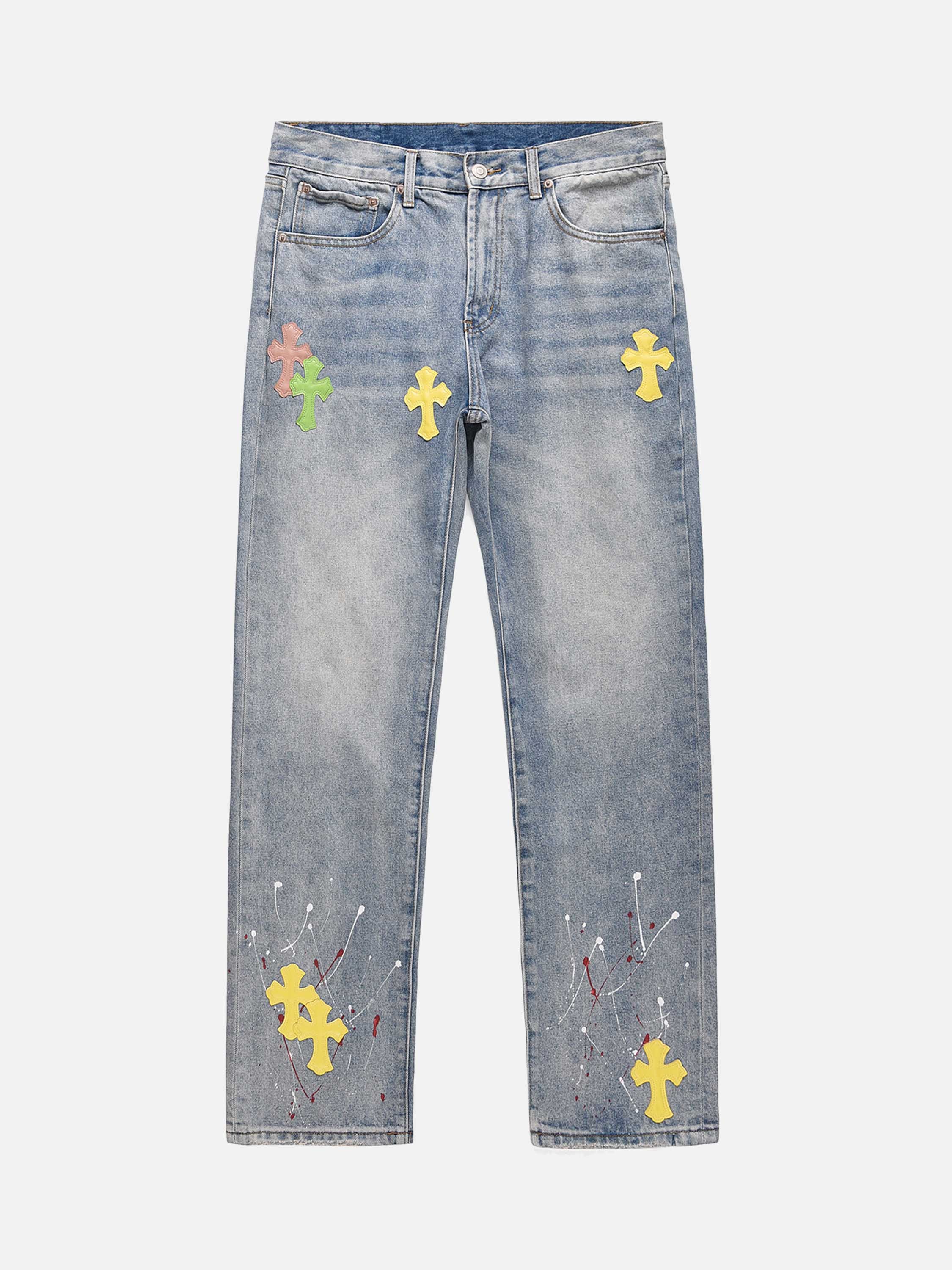 The Supermade Splashed Ink Cross Embroidery Jeans