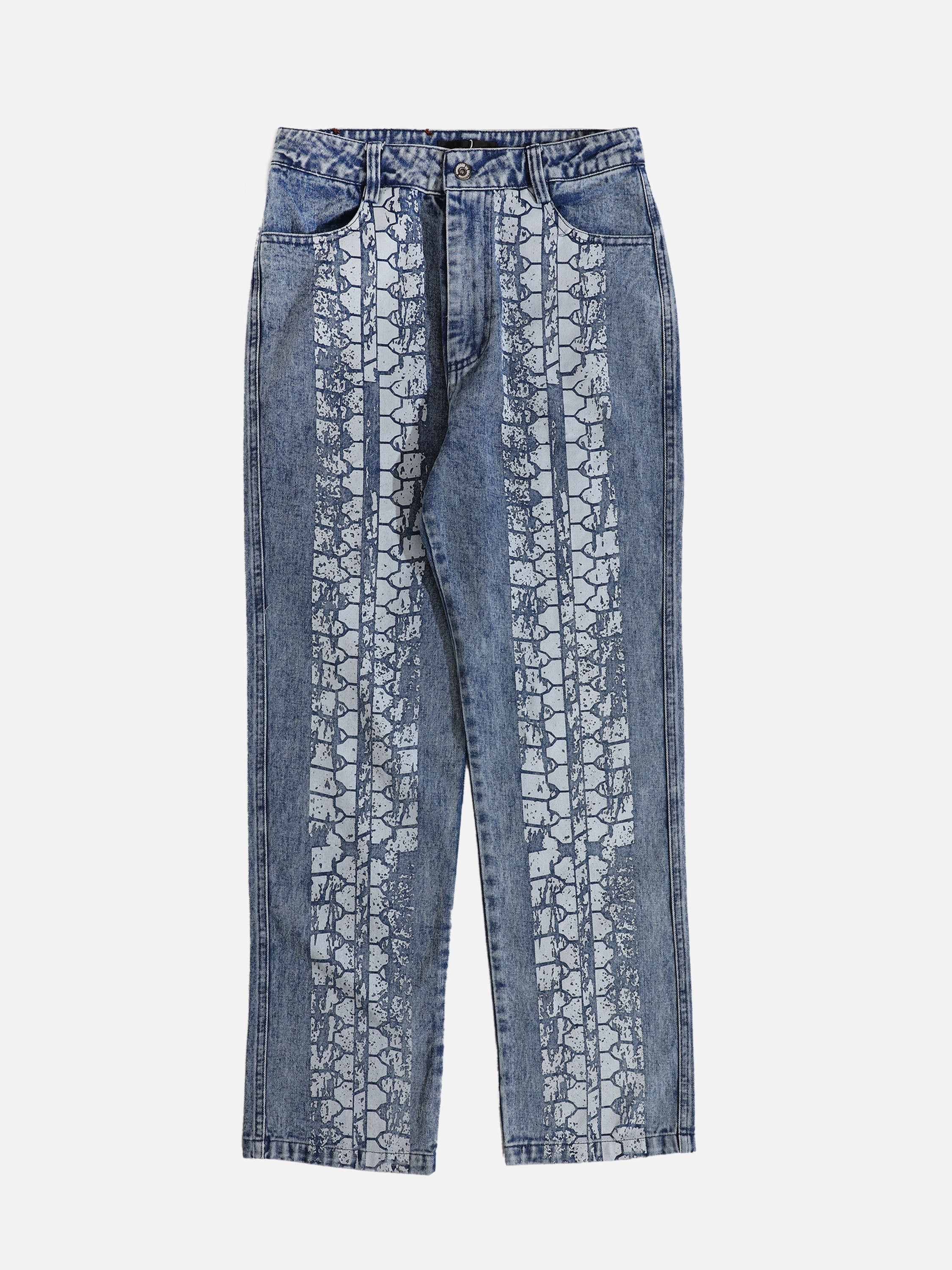 The Supermade Distressed Wheel Print Jeans