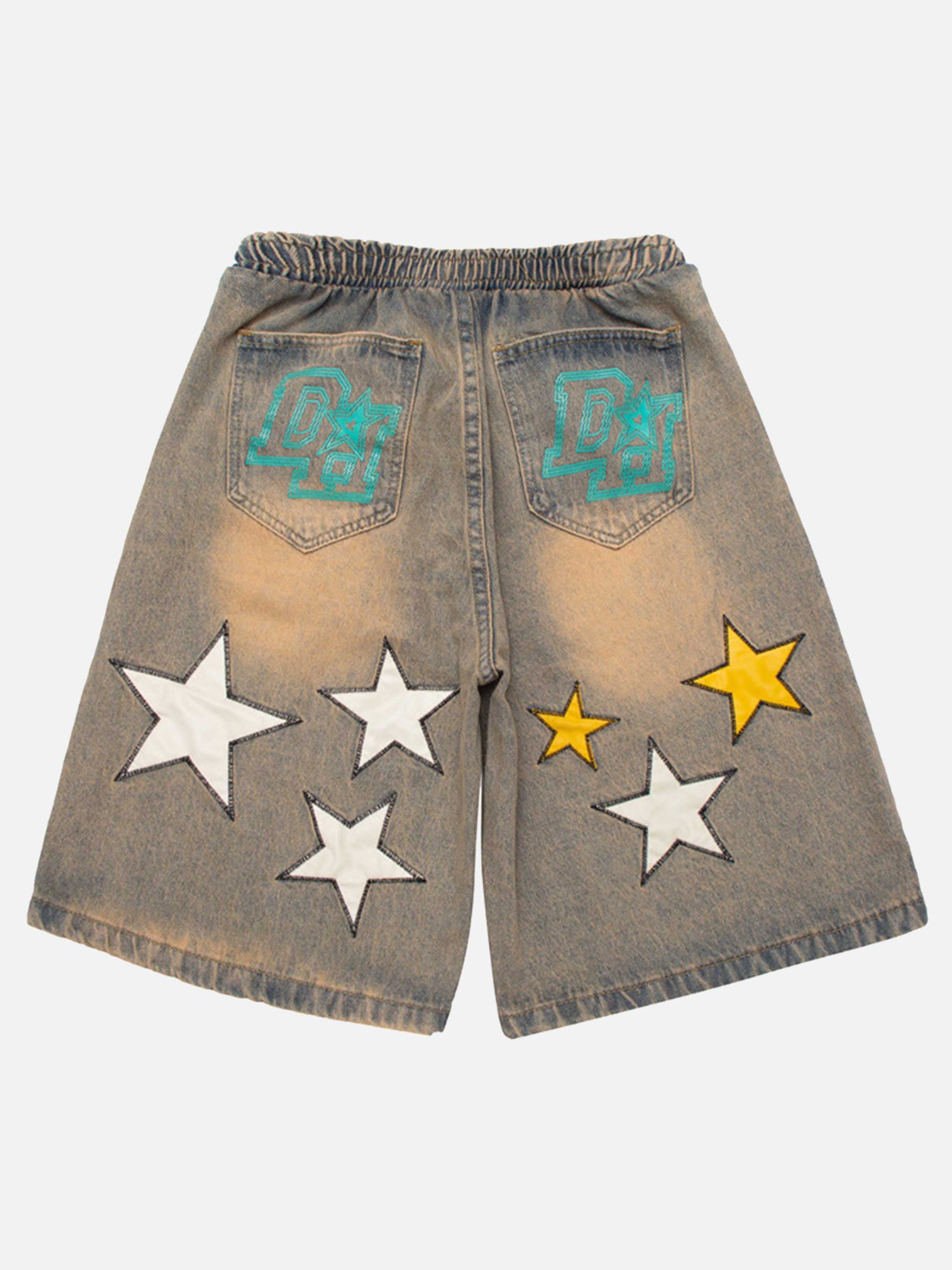 The Supermade Star Print Faded Denim Shorts