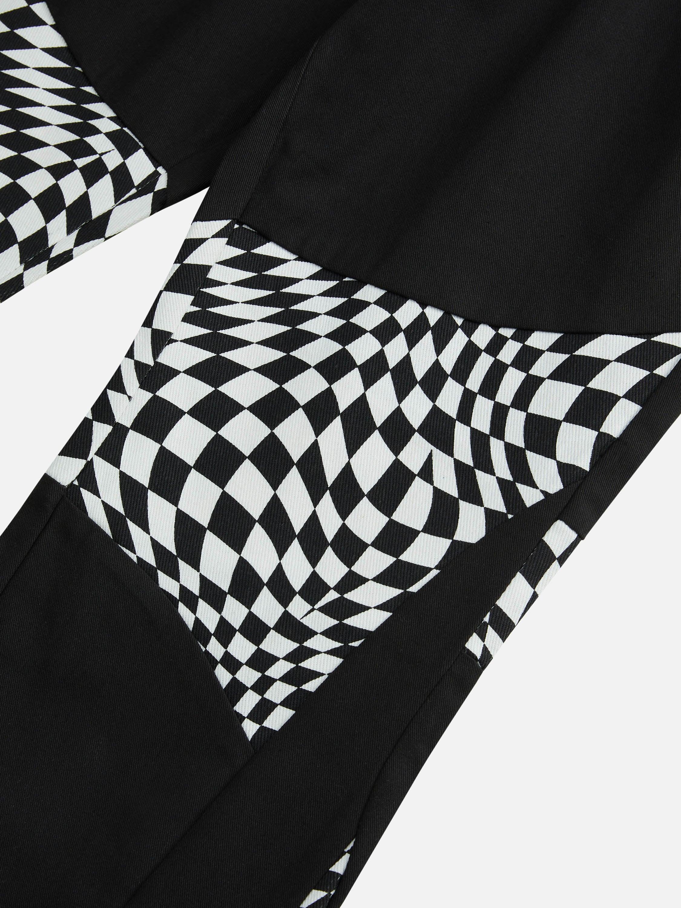The Supermade Tapered Checkboard Pattern Patchwork Jeans
