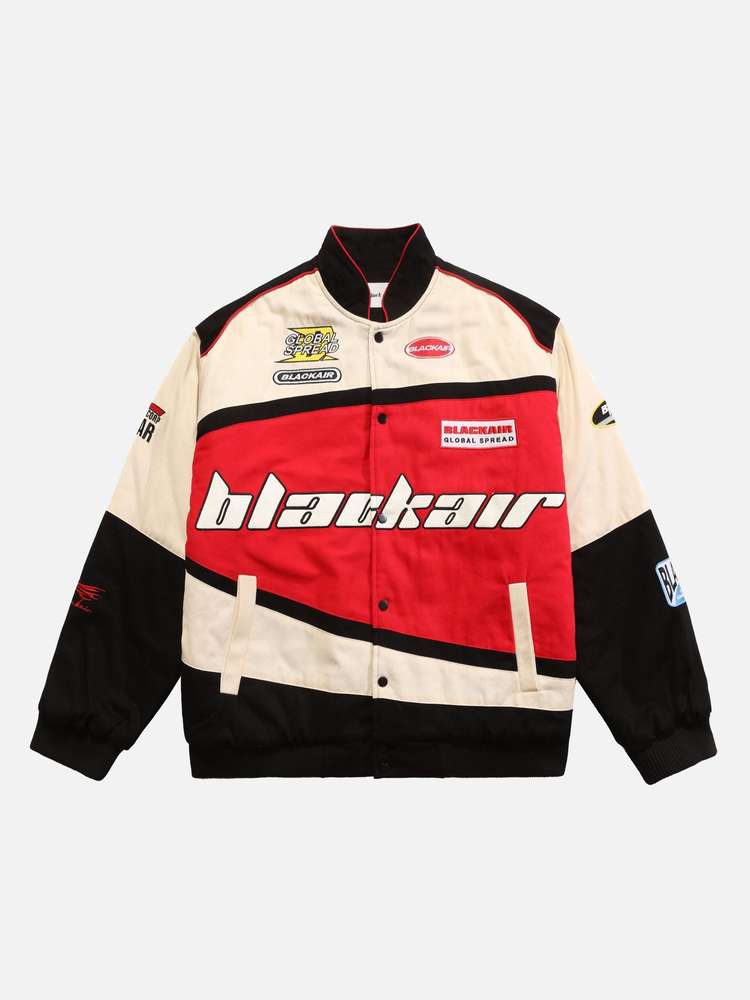 The Supermade Retro Style Quilted Racing Jacket-Red - 1001