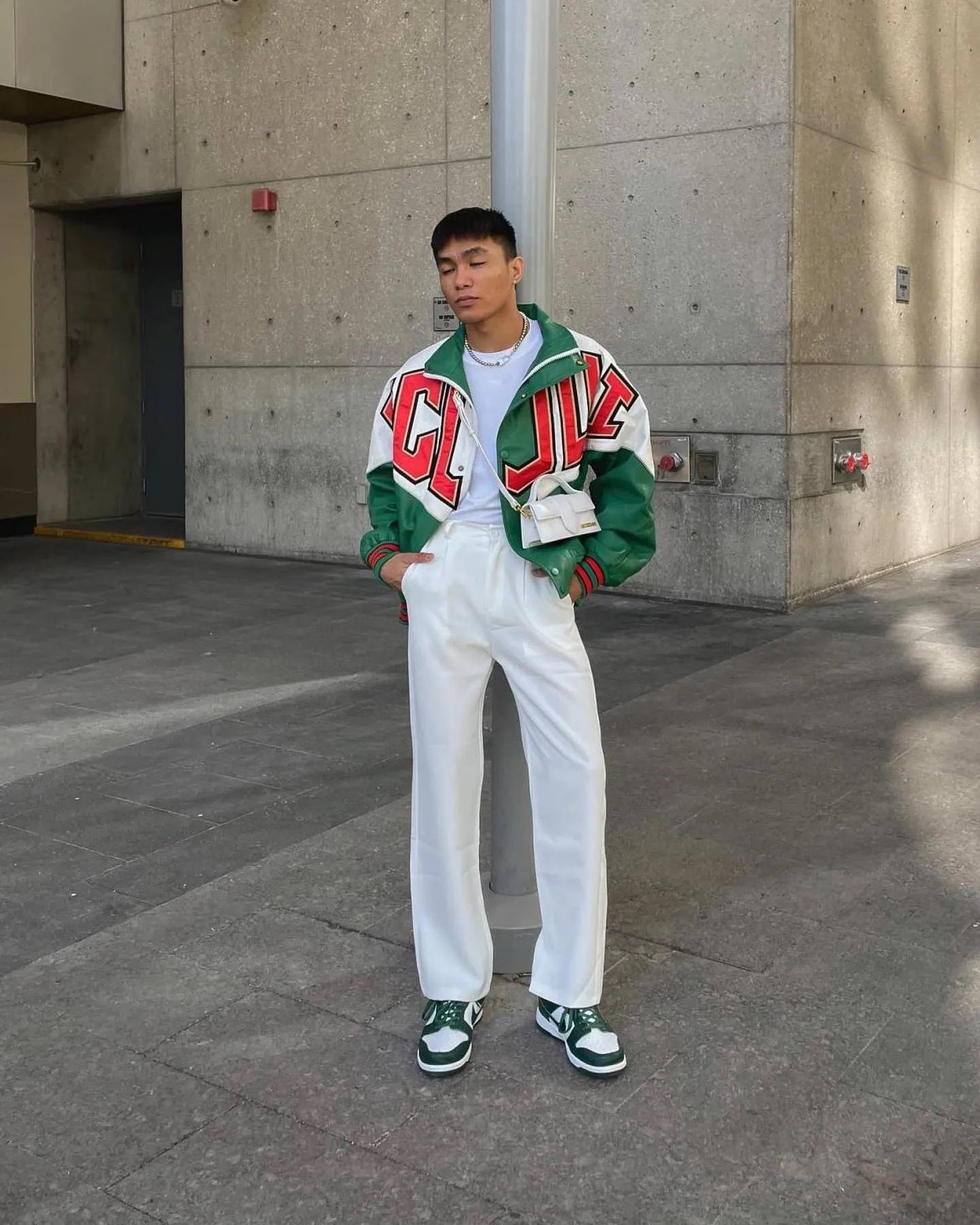 The Supermade Colorblock PU Leather Stand Collar Leather Jacket -1204