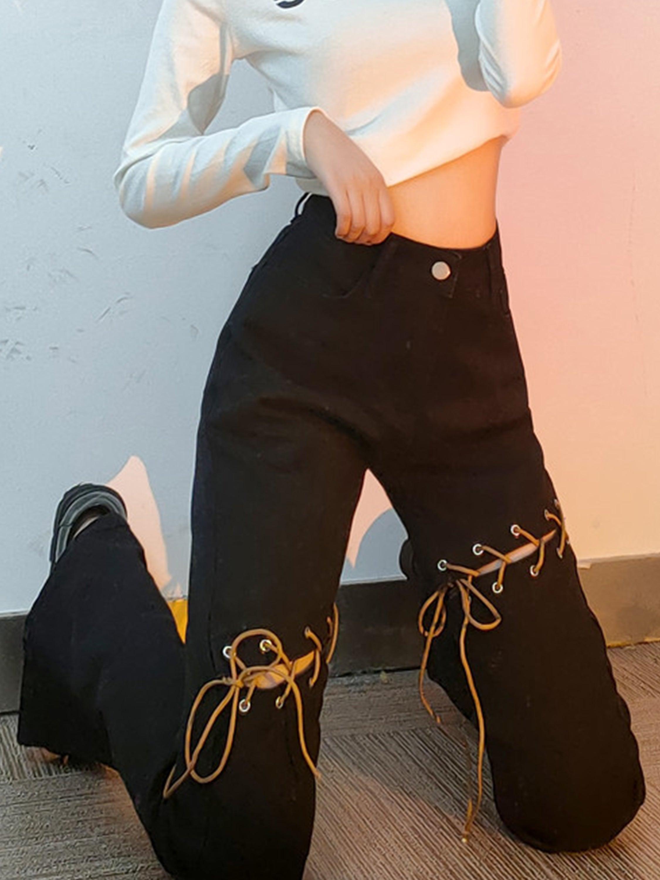 The Supermade Cutout Eyelet Tie Micro Flare Pants