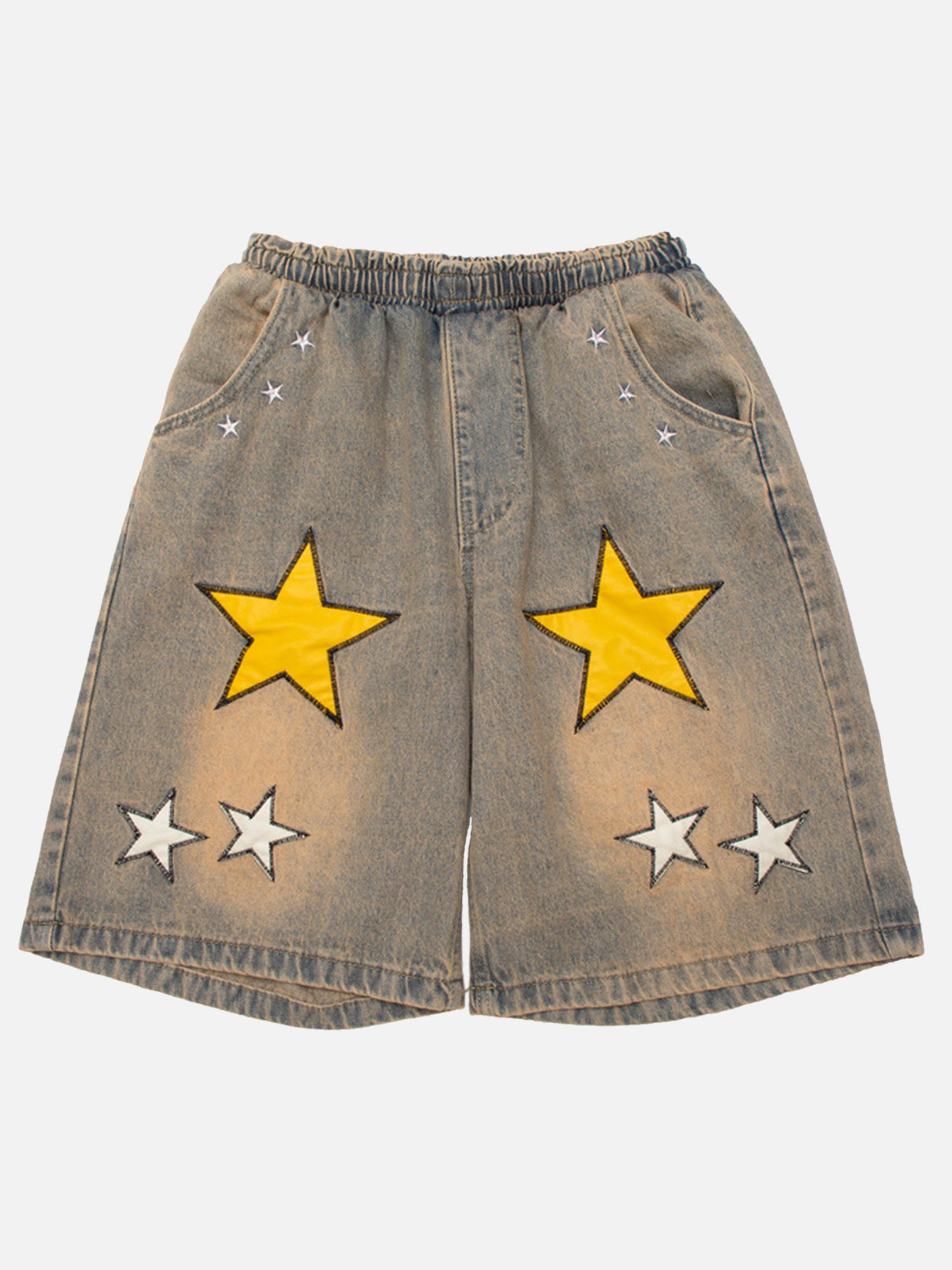 The Supermade Star Print Faded Denim Shorts
