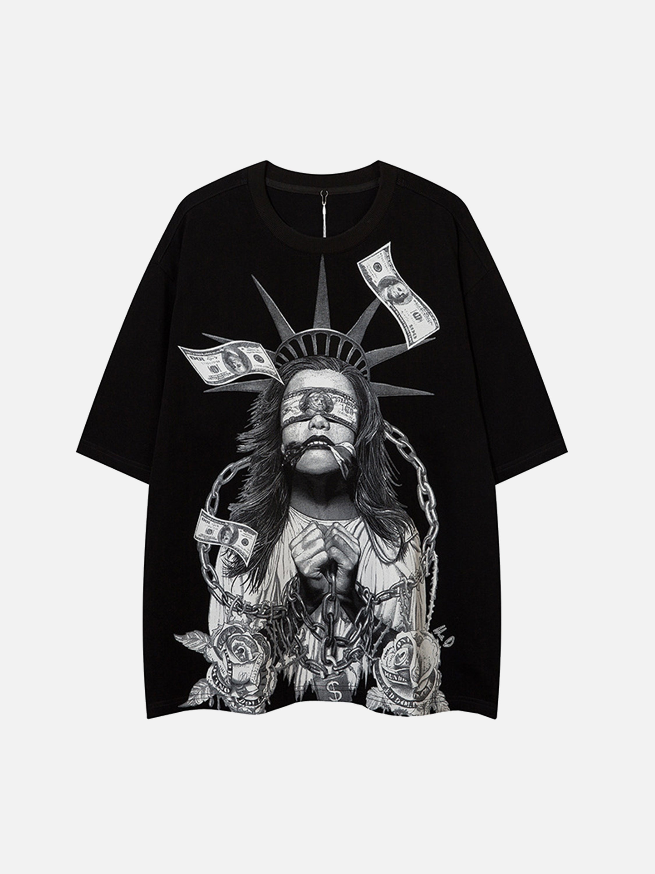 The Supermade Chained Statue of Liberty and Cash Print T-shirt