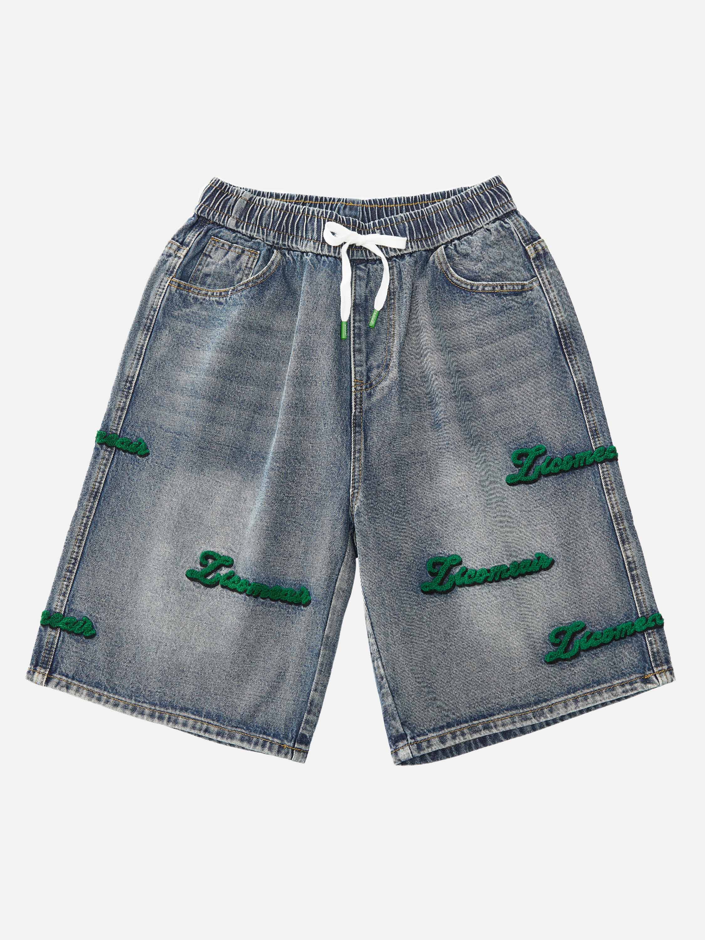 The Supermade Letter Flocked Denim Shorts