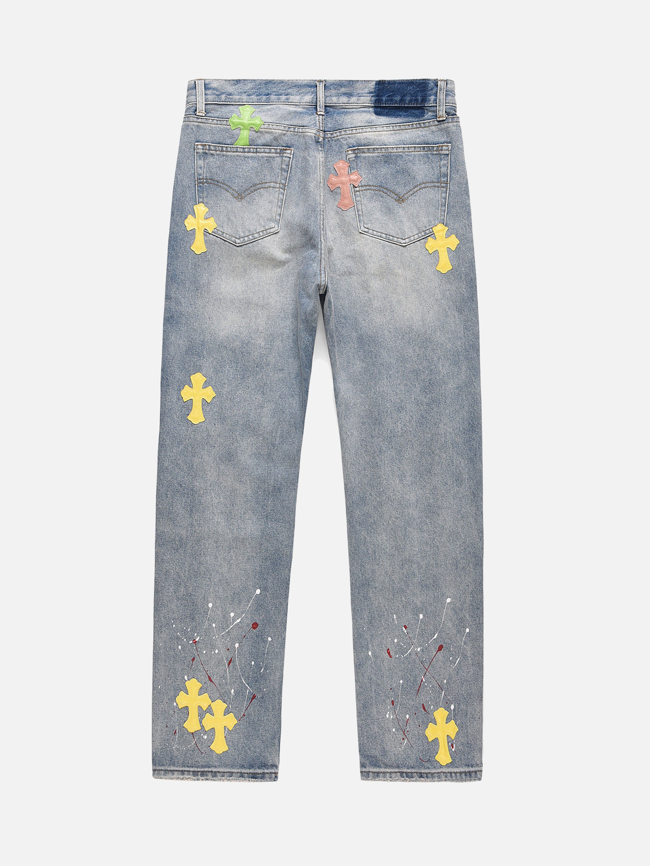 The Supermade Splashed Ink Cross Embroidery Jeans