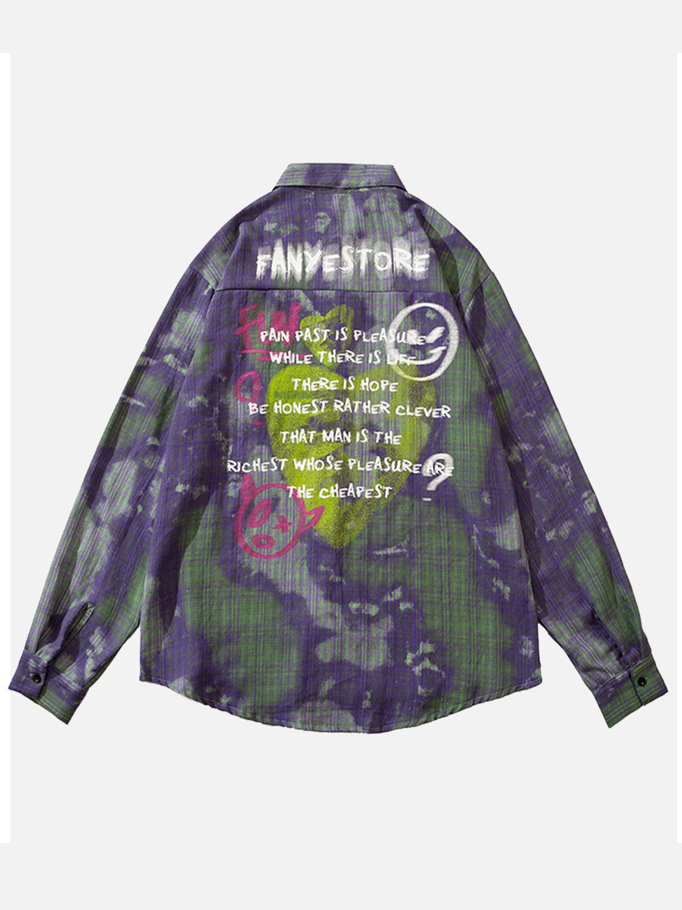 The Supermade Smiley Graffiti Print Plaid Shirt
