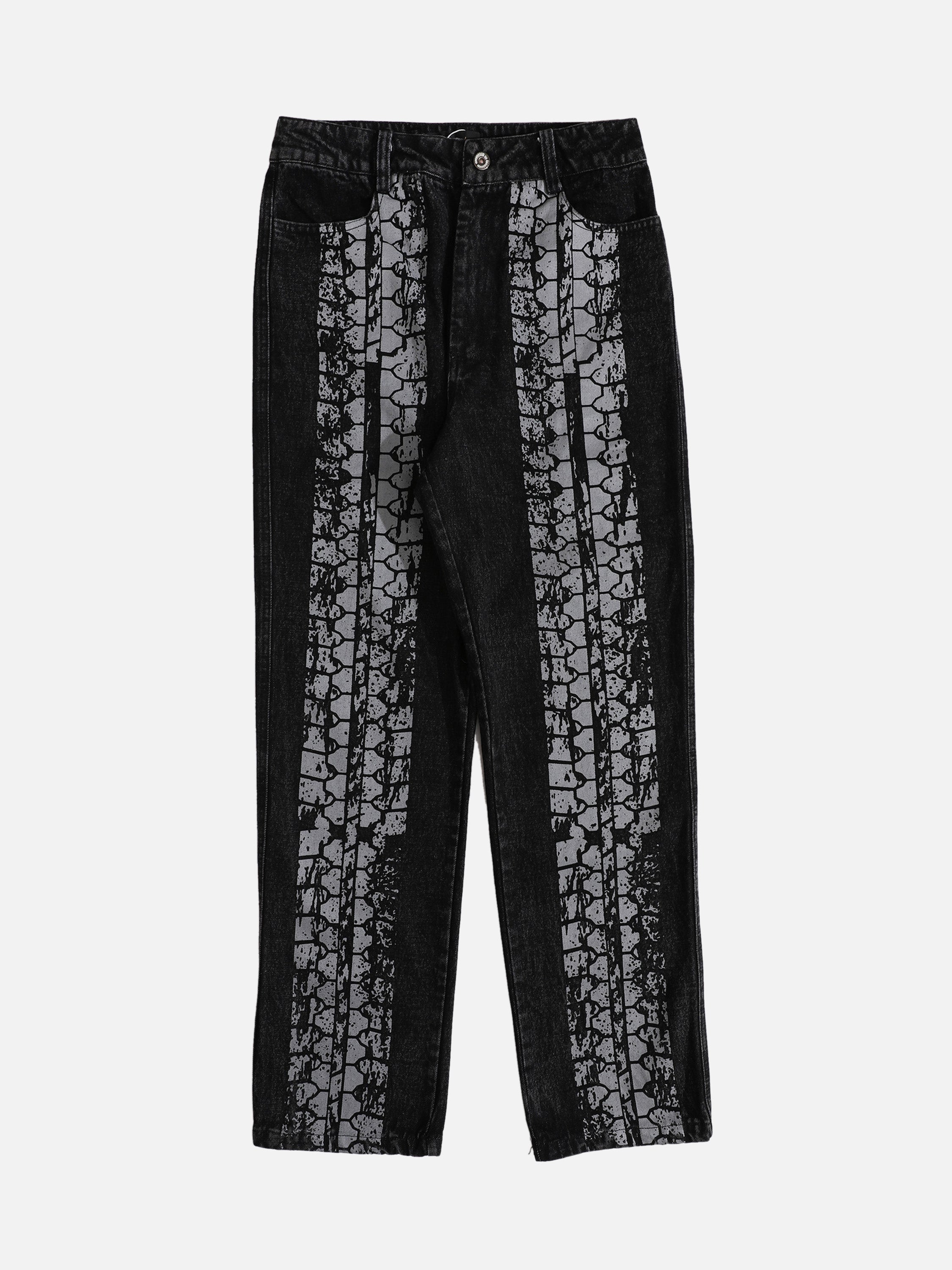 The Supermade Distressed Wheel Print Jeans