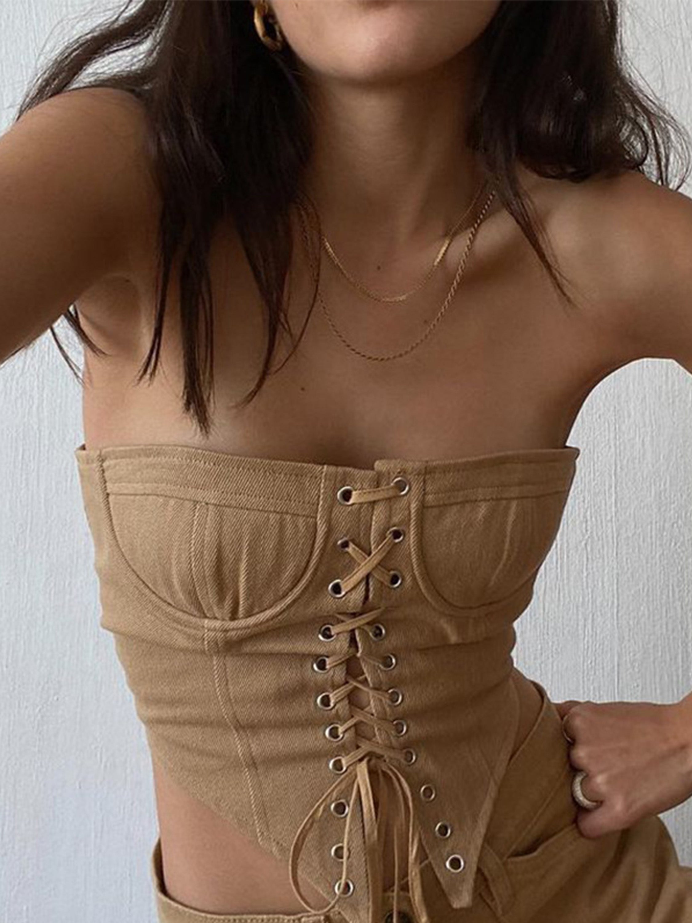 The Supermade Eyelet Strap Tube Top -1141