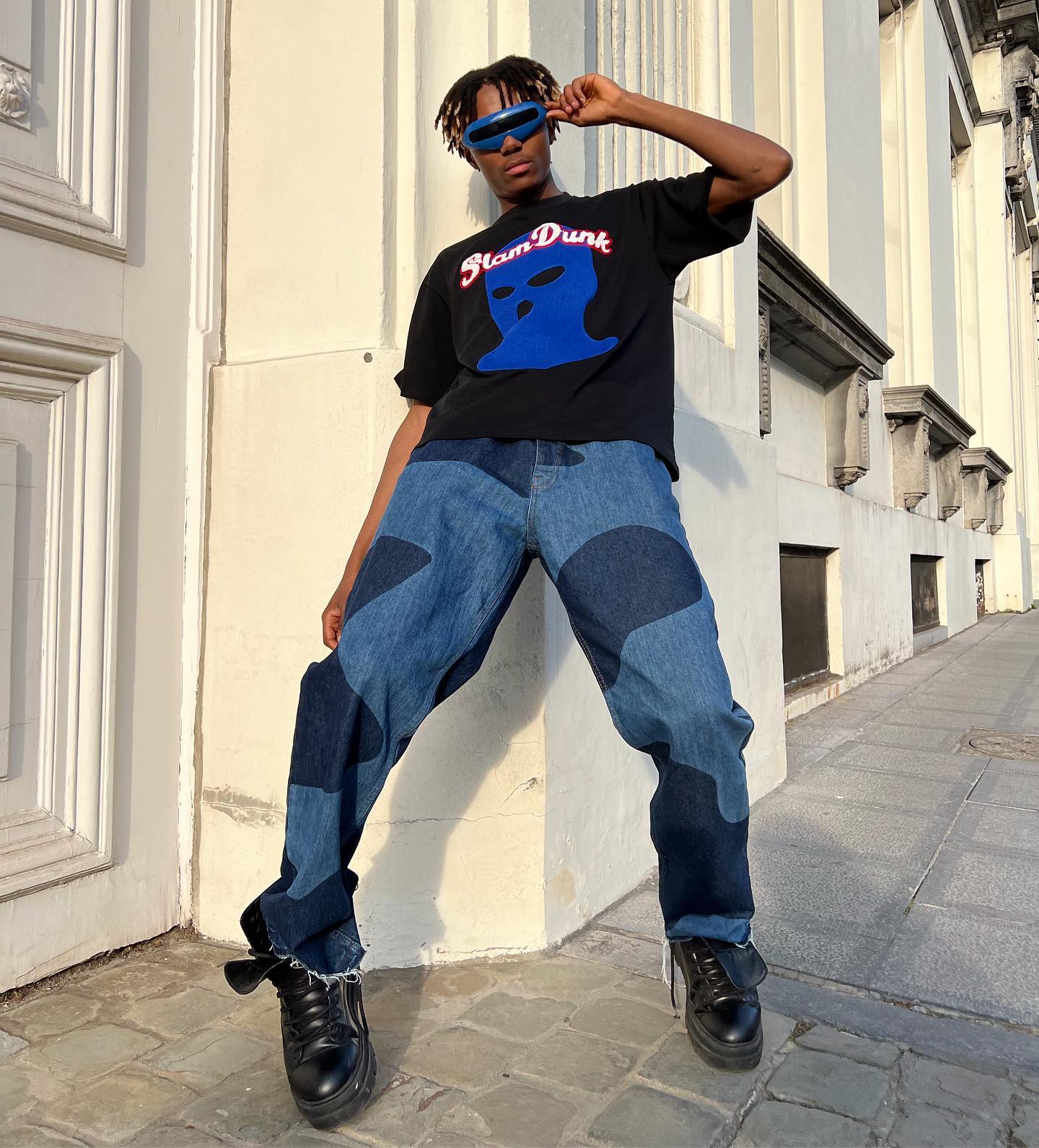 The Supermade Hip-Hop Balaclava Portrait Printed Pattern T-shirt -1163