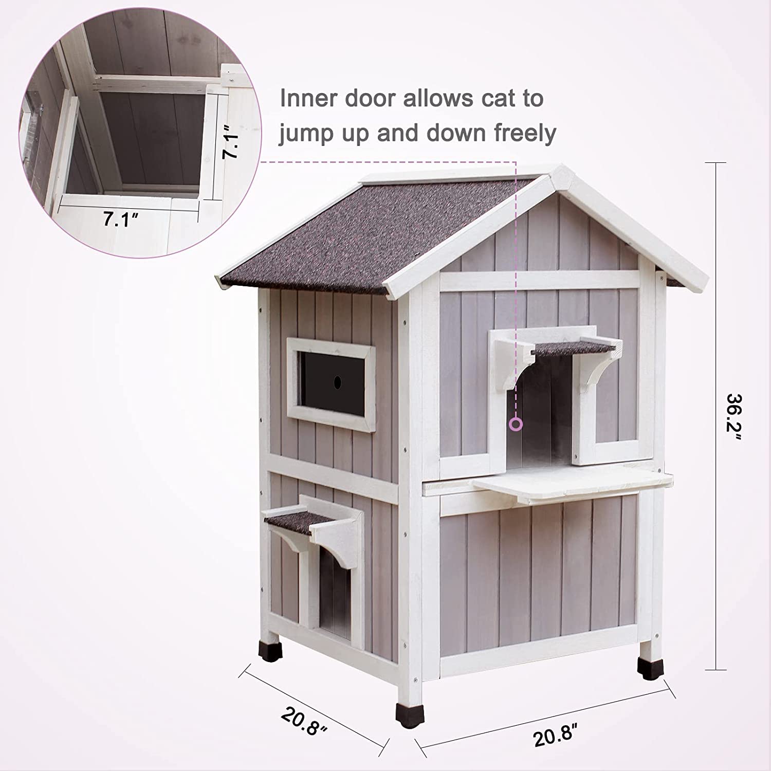Giant Wood Outdoor Cat House, Wooden Feral Cat Shelter Weatherproof