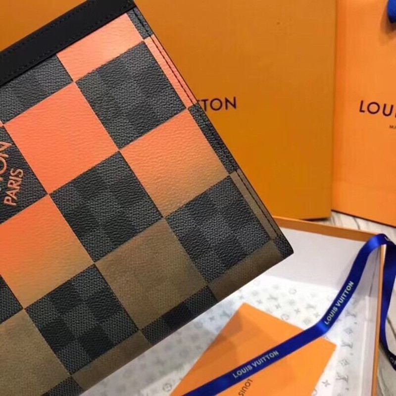 Men's Wallet Handbag Orange Mosaic Plaid Wallet Handbag Size 26.5*20*6cm