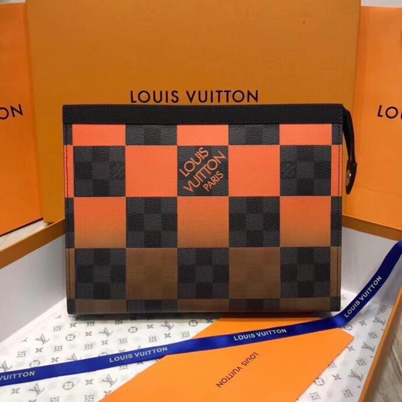 Men's Wallet Handbag Orange Mosaic Plaid Wallet Handbag Size 26.5*20*6cm