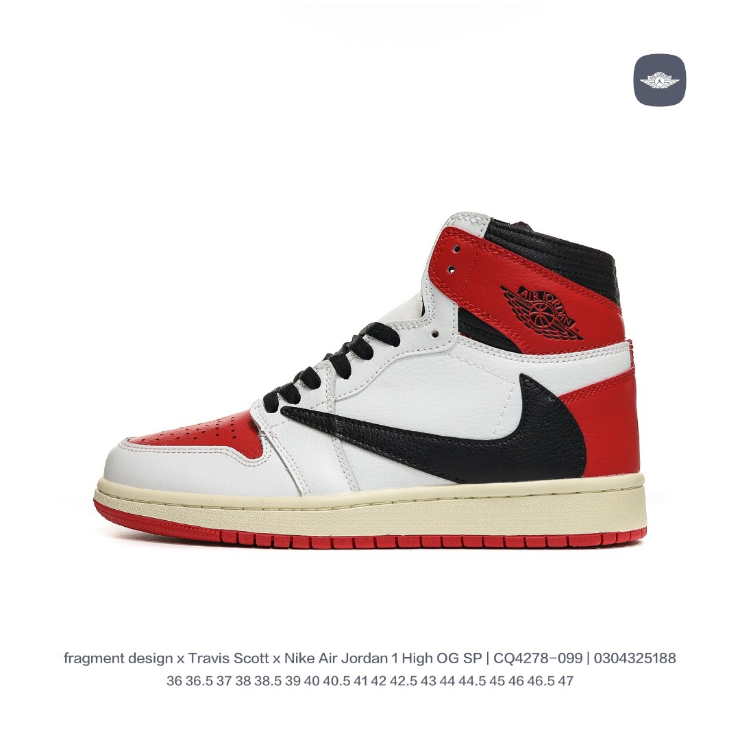 fragment design x travis scott air jordan 1 high og sp whiteredblack aj1 Sport casual shoes Size：EU36-EU47