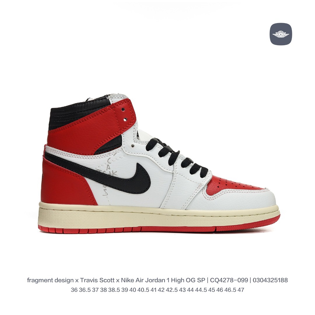 fragment design x travis scott air jordan 1 high og sp whiteredblack aj1 Sport casual shoes Size：EU36-EU47