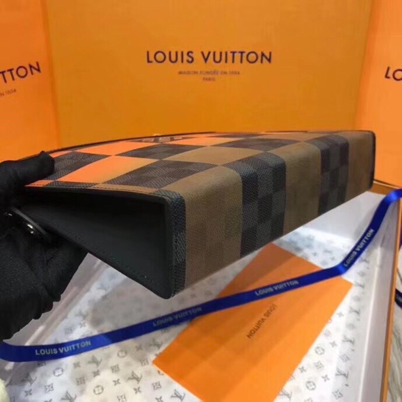 Men's Wallet Handbag Orange Mosaic Plaid Wallet Handbag Size 26.5*20*6cm