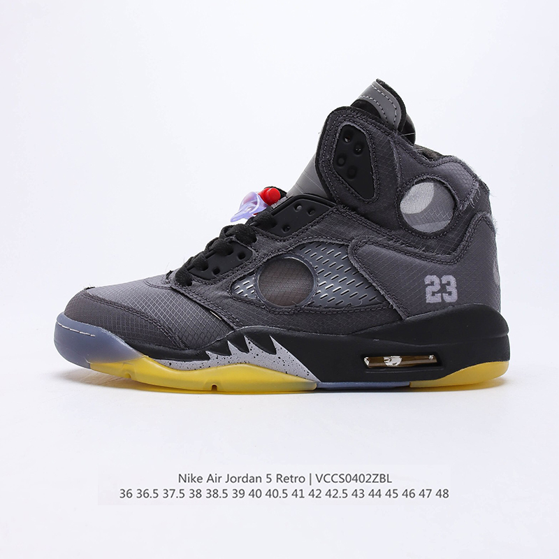 air jordan retro 5 blackmuslin-fire red casual shoes Size：EU36-EU48