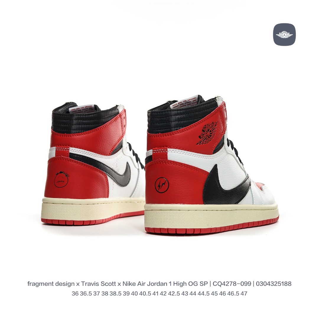fragment design x travis scott air jordan 1 high og sp whiteredblack aj1 Sport casual shoes Size:EU36-EU47
