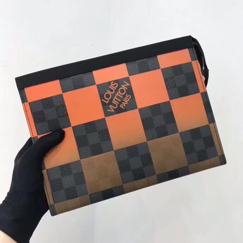 Men's Wallet Handbag Orange Mosaic Plaid Wallet Handbag Size 26.5*20*6cm