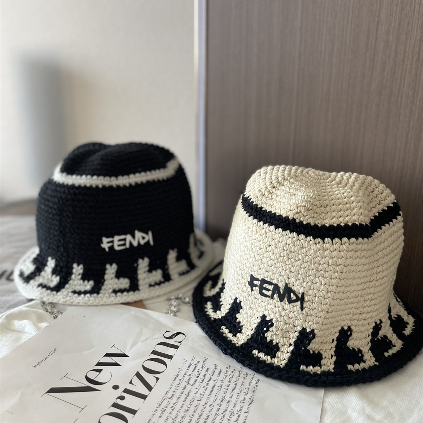 Knitted hat black and white two colors cap