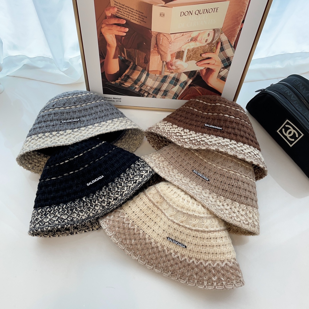autumn and winter new knitted bucket hat Vintage Contrast Woven Bucket Hat