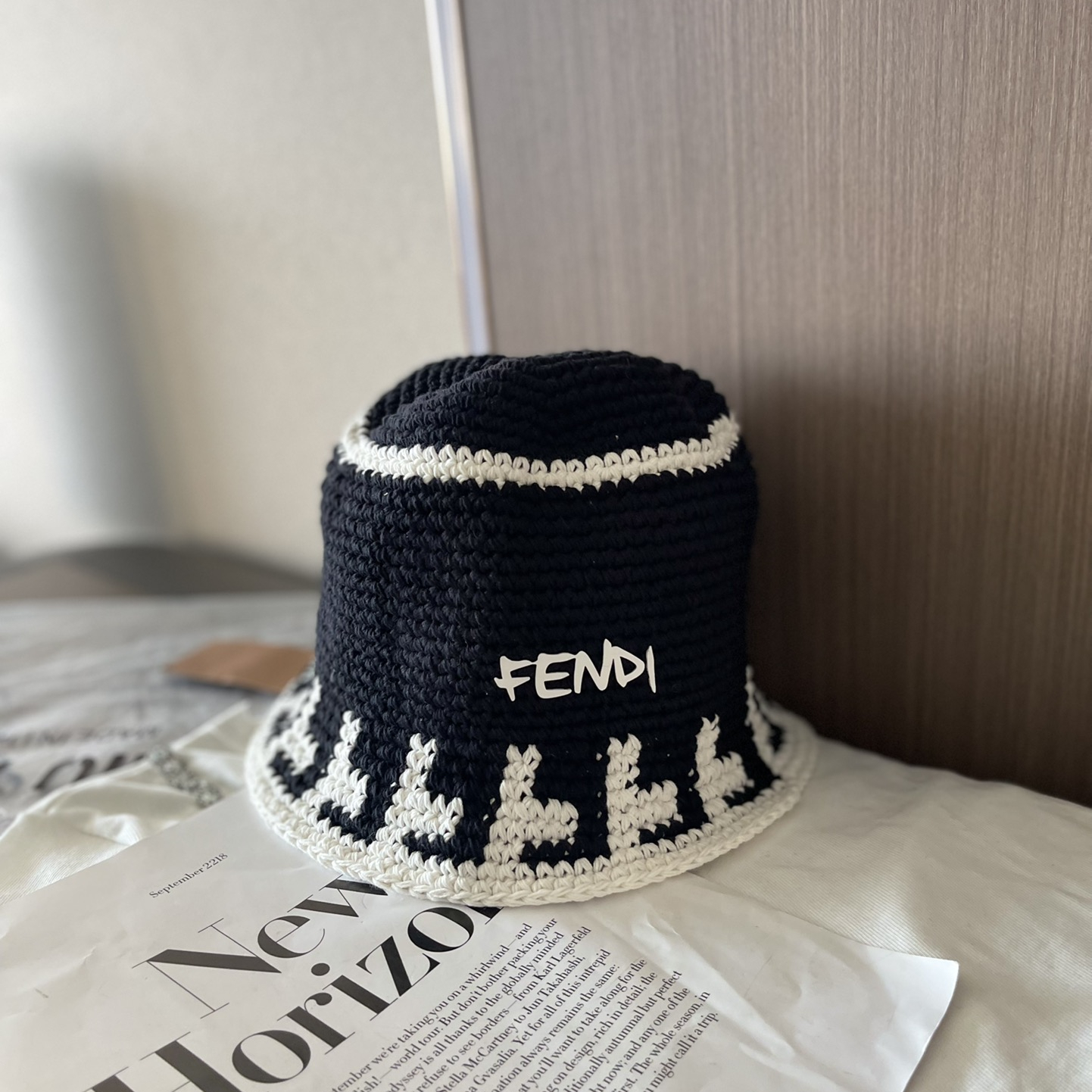 Knitted hat black and white two colors cap