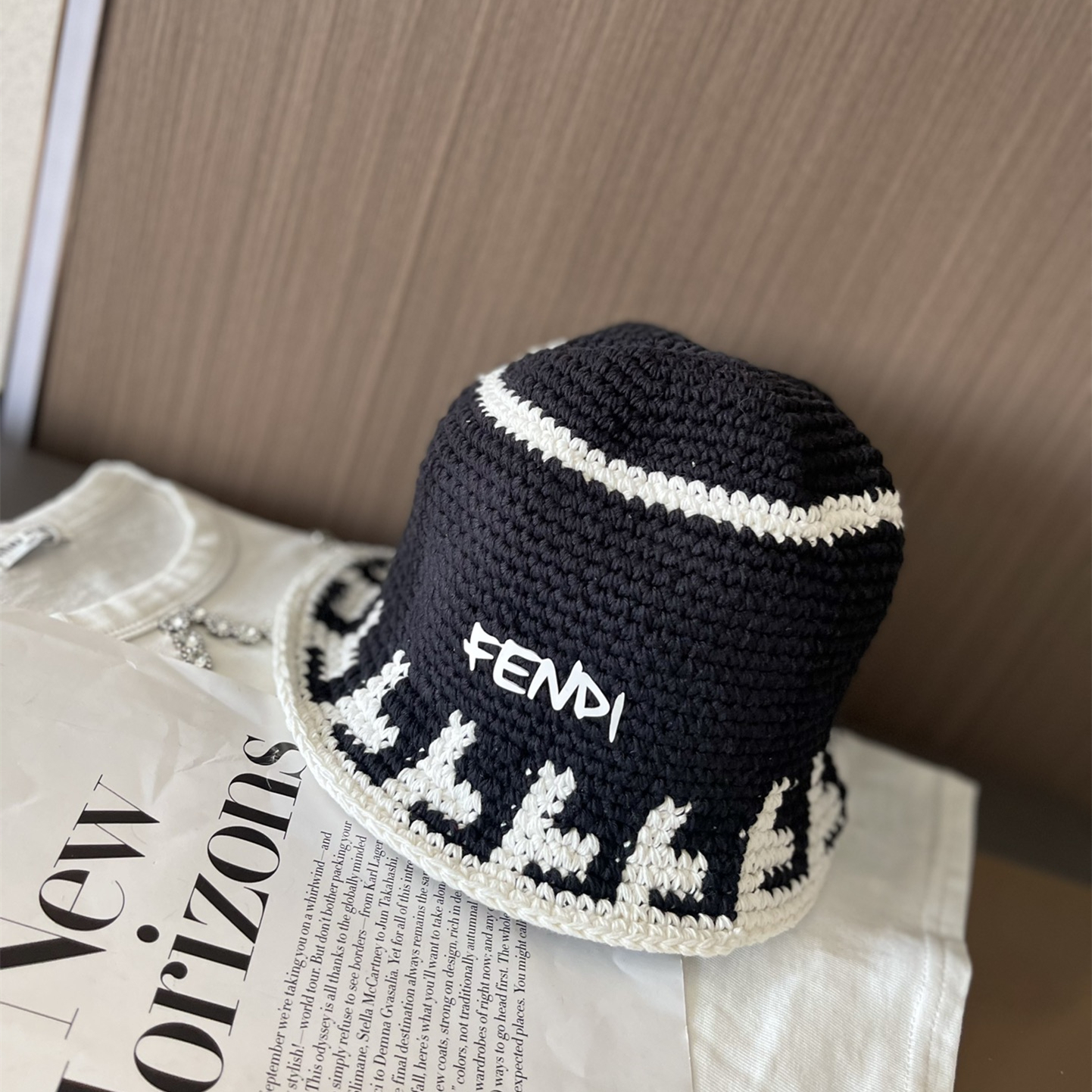 Knitted hat black and white two colors cap